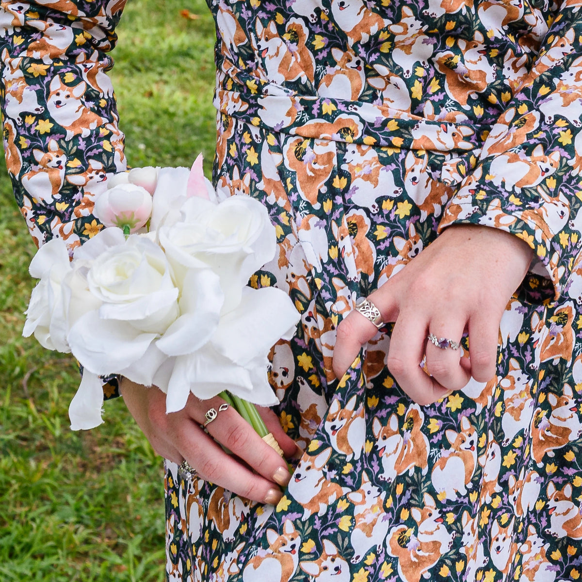 Corgi Steed Button-Up Midi Dress with Pockets
