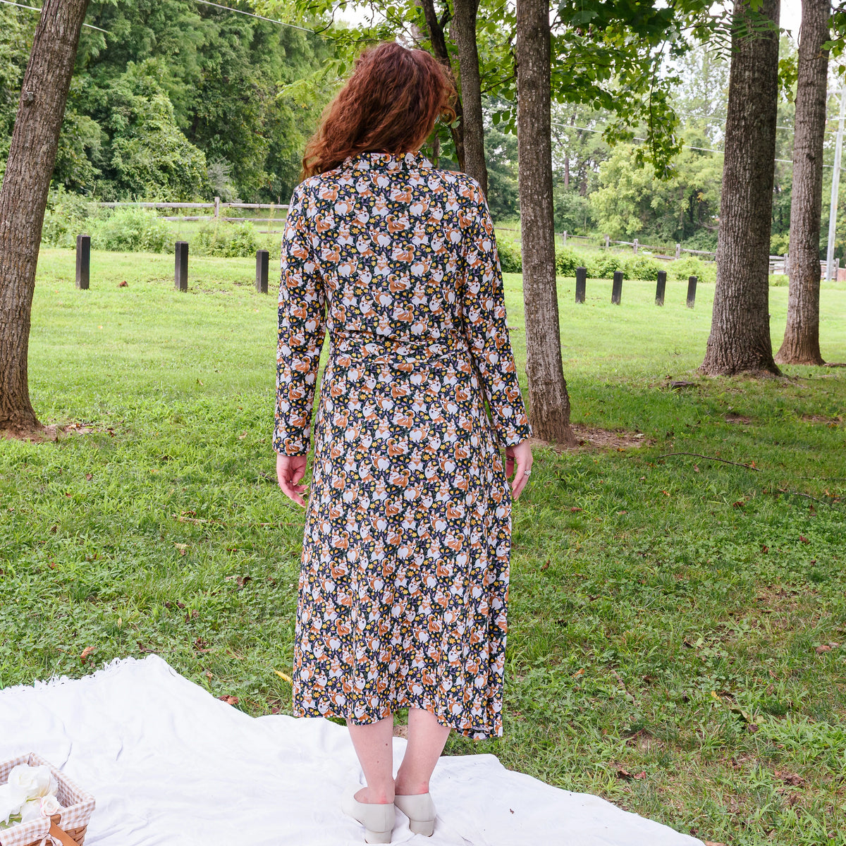 Corgi Steed Button-Up Midi Dress with Pockets