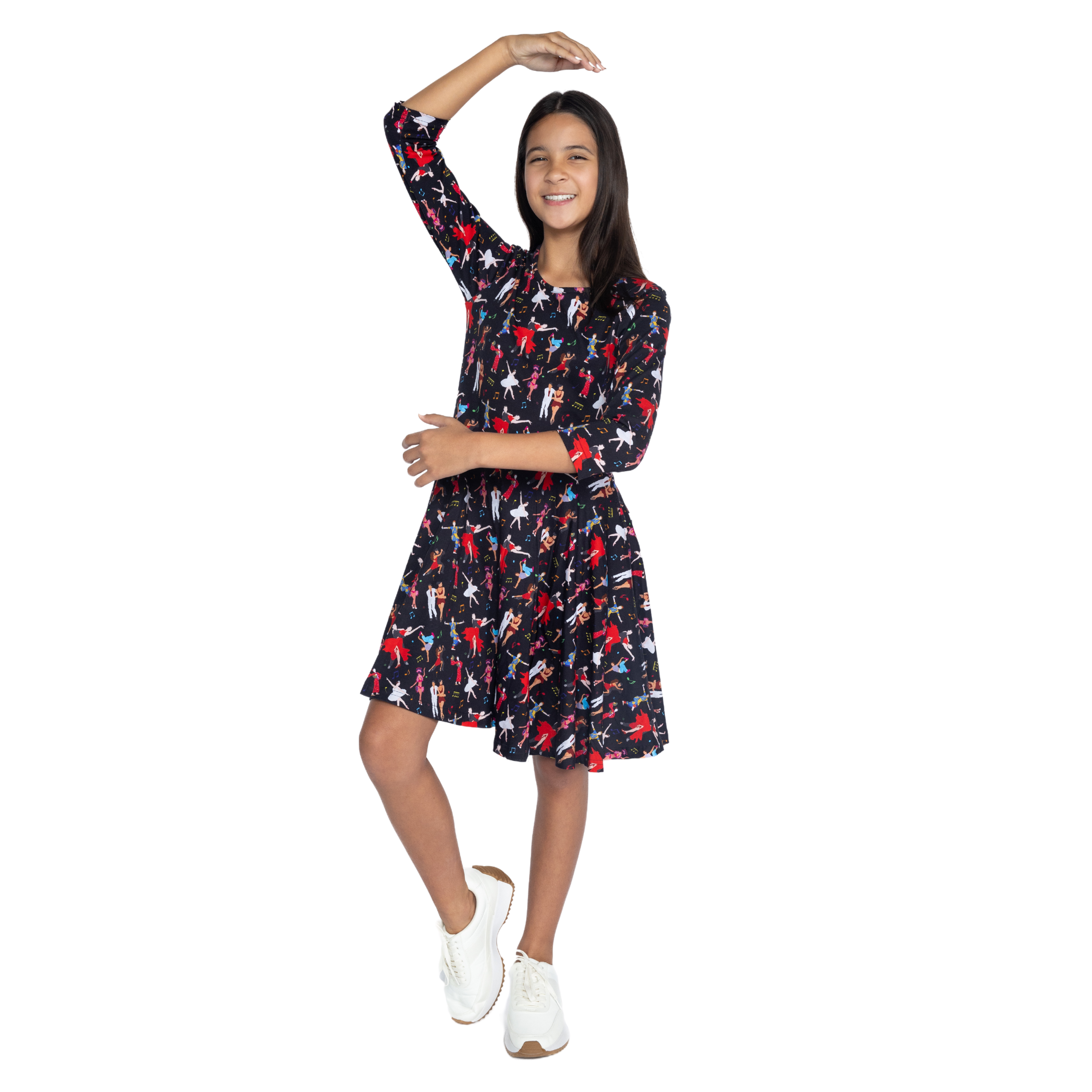 Dancers of the World 3/4th Sleeves Kids Twirl Dress