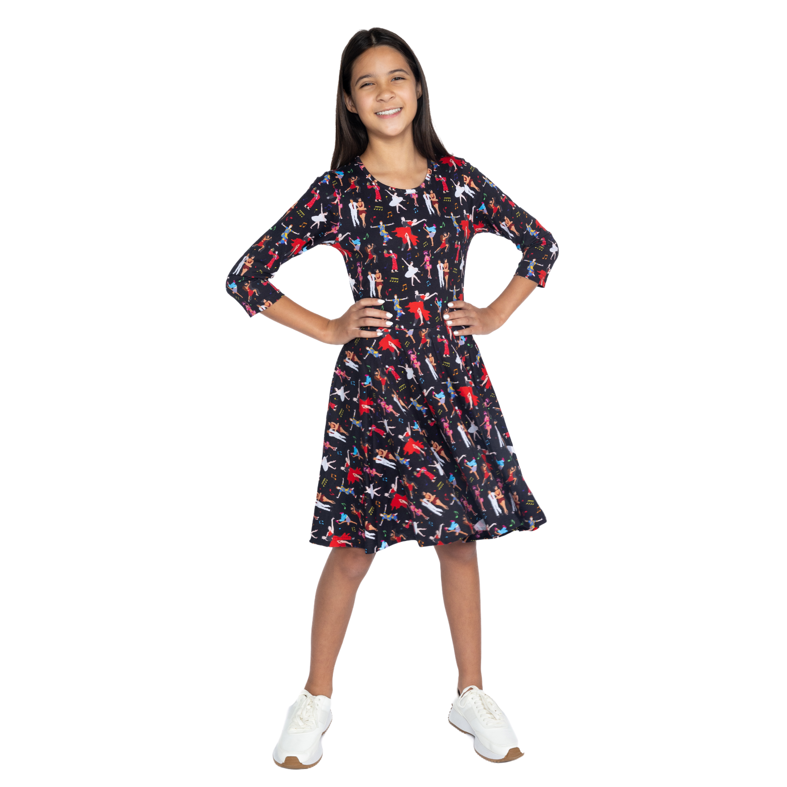 Dancers of the World 3/4th Sleeves Kids Twirl Dress