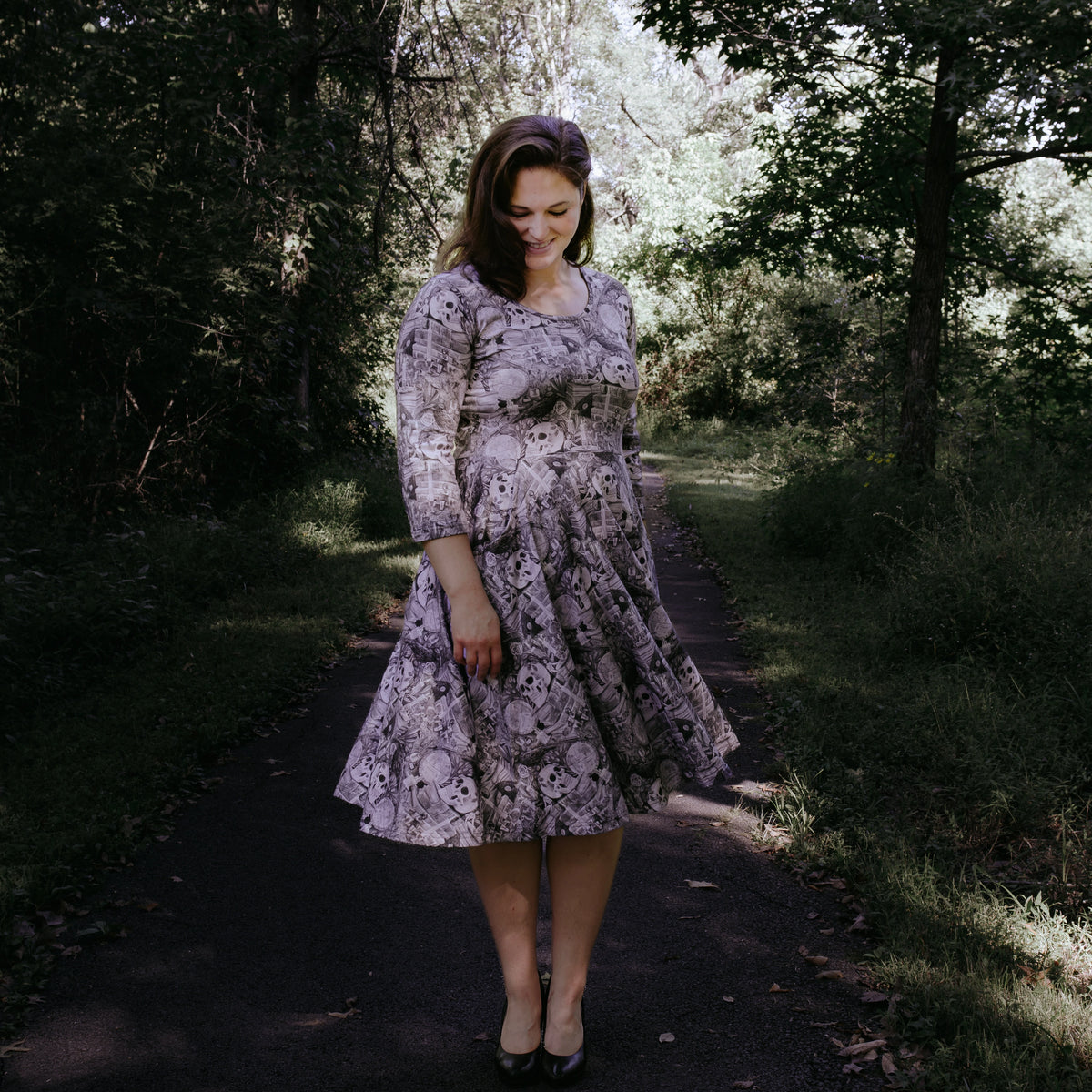 Dark Academia Long Sleeve Twirl Dress with Pockets