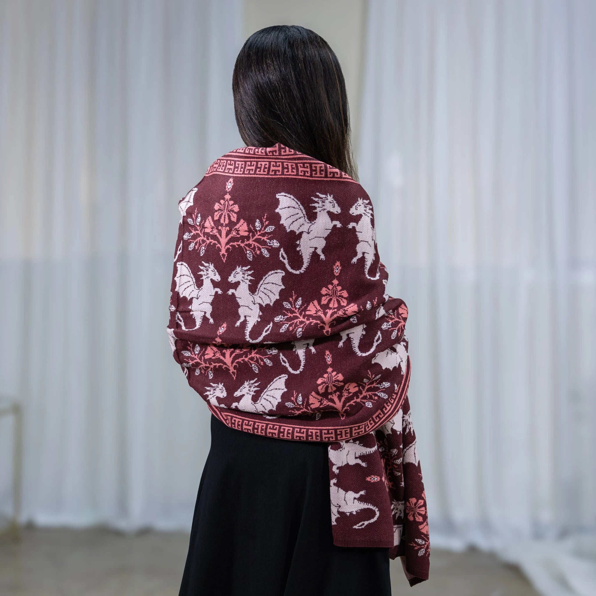 Dragons Damask Ruby Shawl