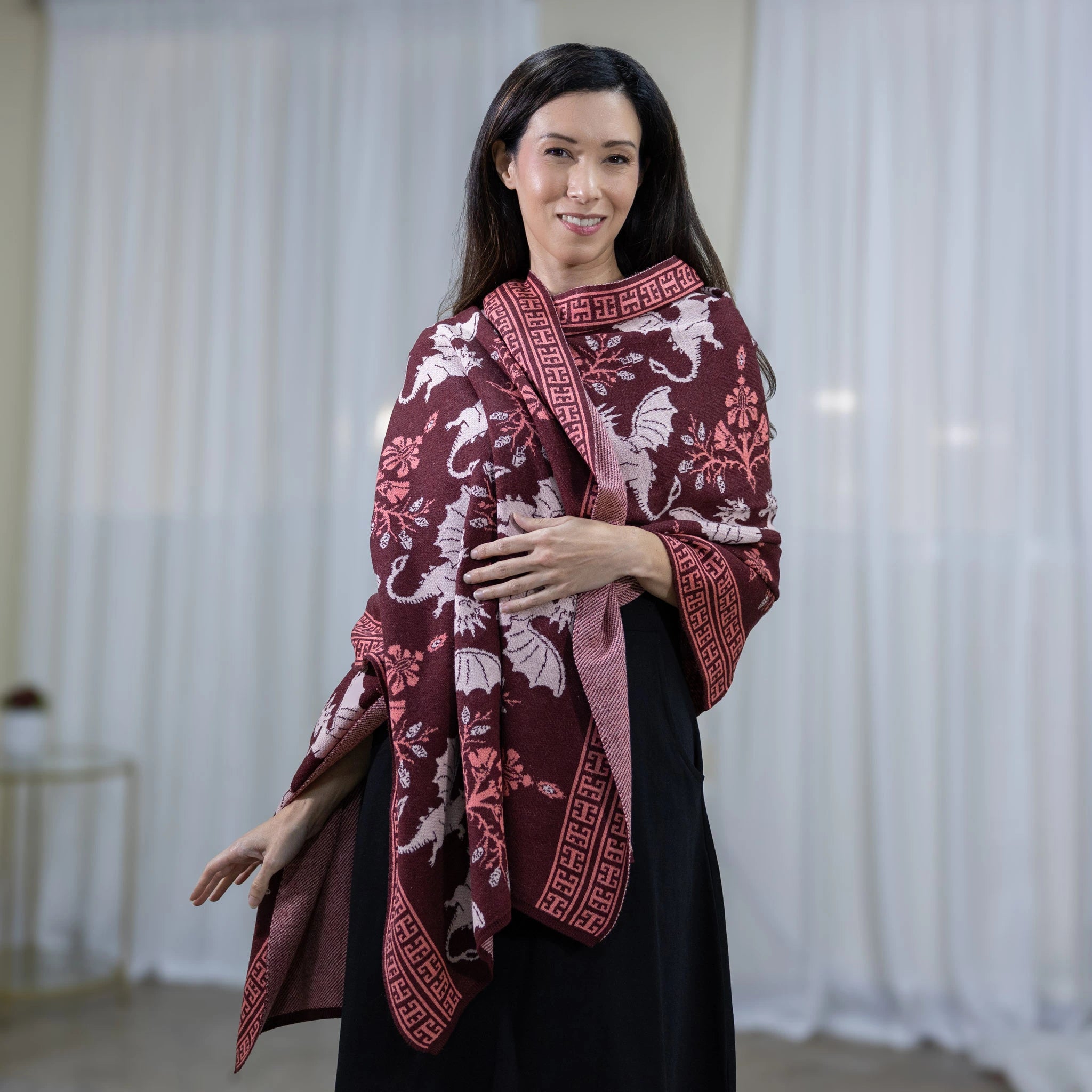 Dragons Damask Ruby Shawl