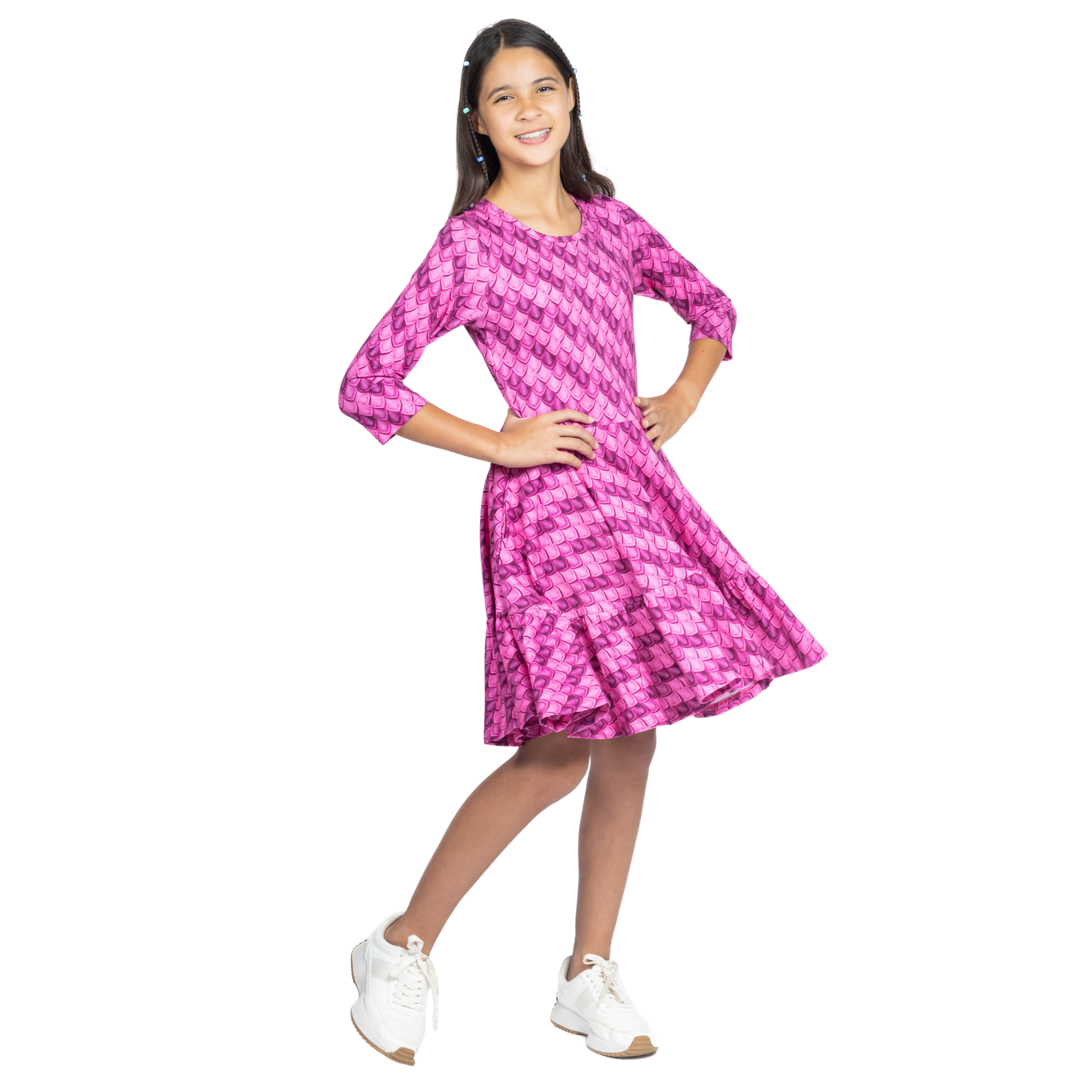 Dragon Scales Kids Twirl Dress with Frill