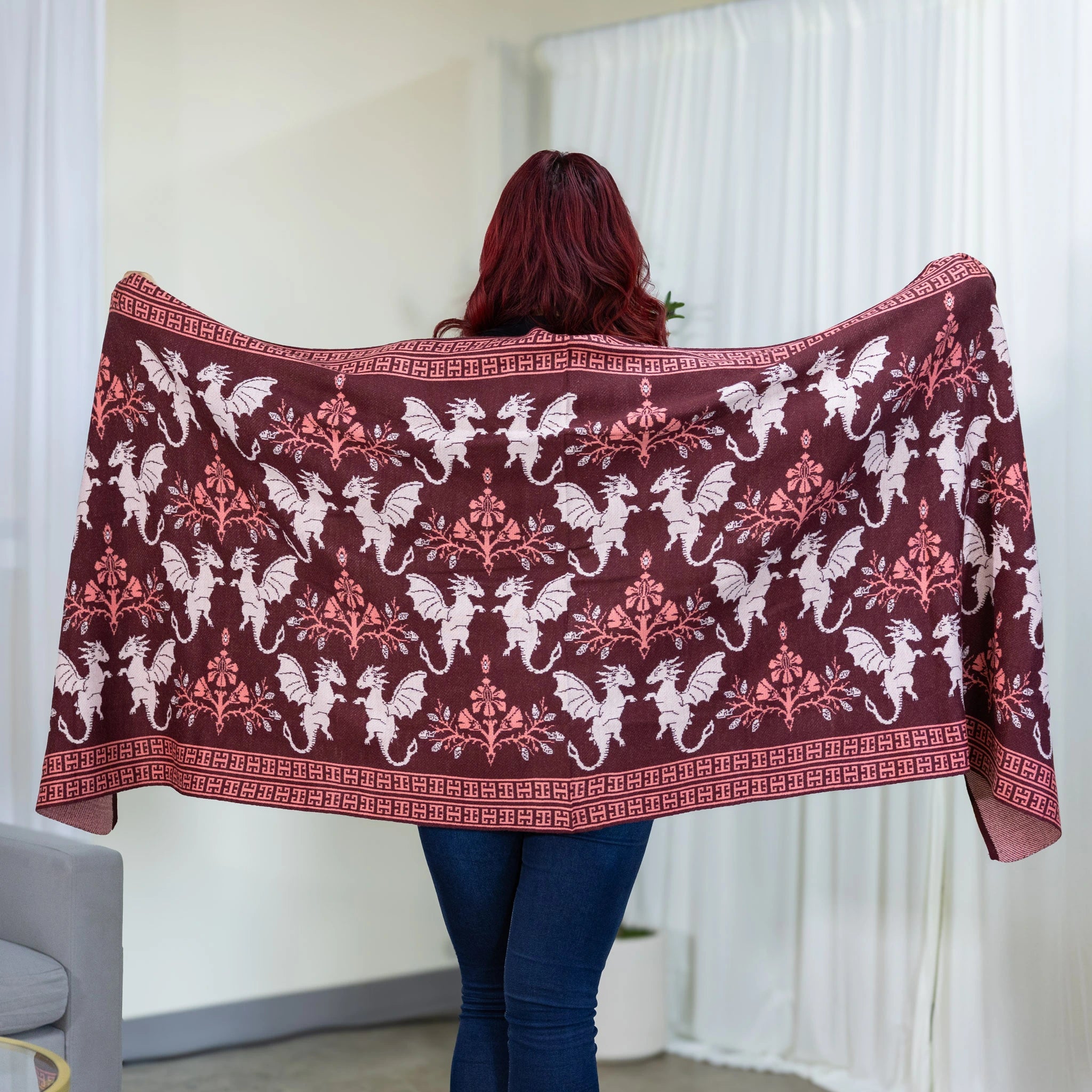 Dragons Damask Ruby Shawl