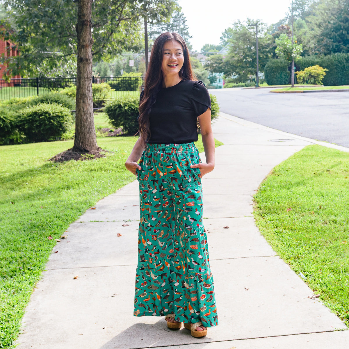 Ducks Ruffle Palazzo Pants with Pockets