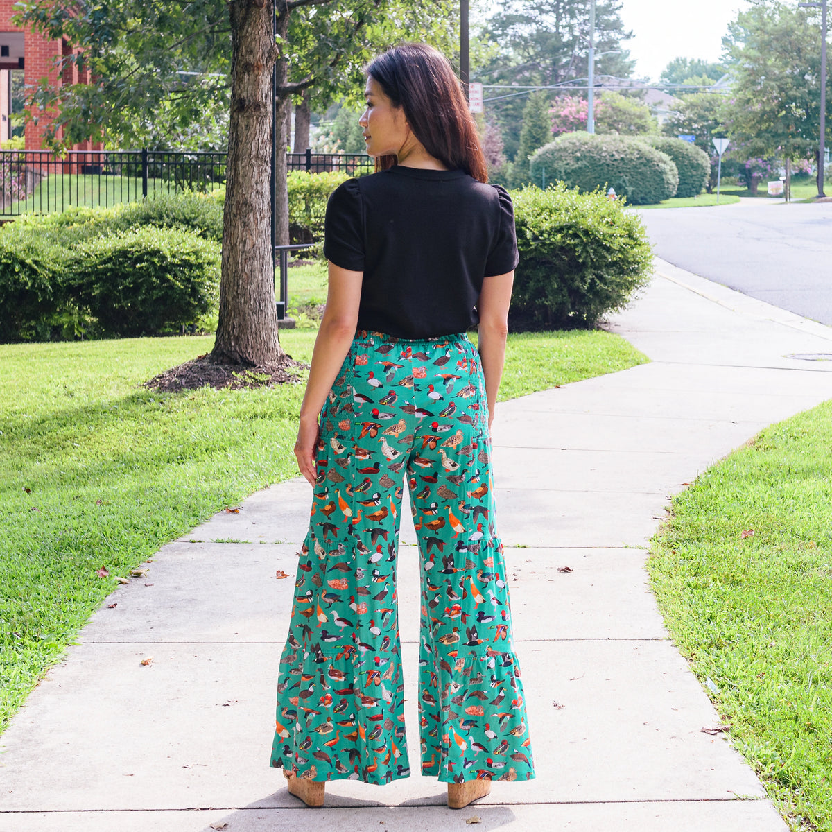 Ducks Ruffle Palazzo Pants with Pockets
