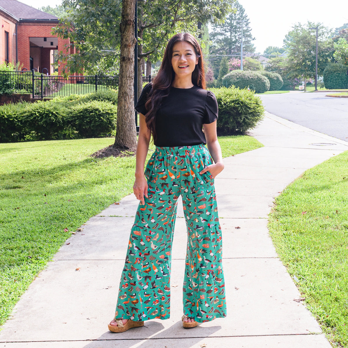 Ducks Ruffle Palazzo Pants with Pockets