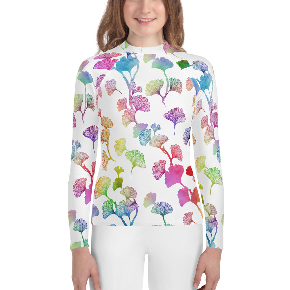 Rainbow Ginkgo Leaves Youth Rash Guard (POD)