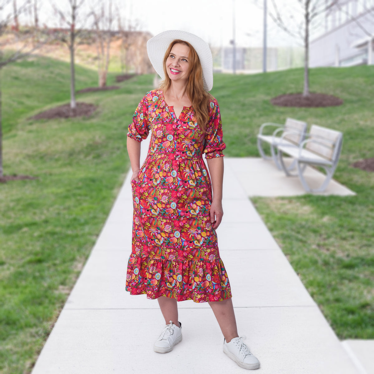 fancy midi dresses Fancy Fruits Elastic Puff-Sleeves Midi Dress Svaha USA XS