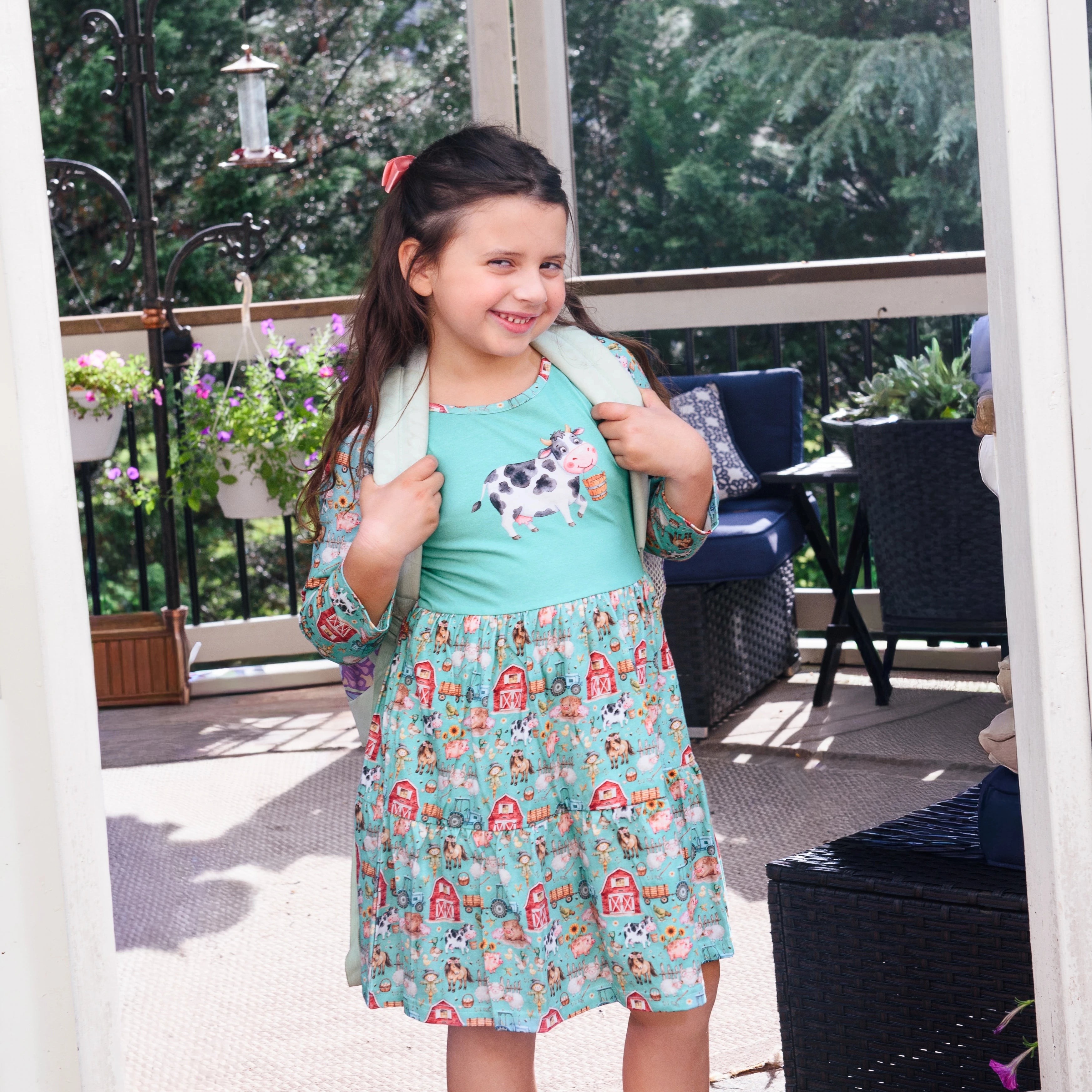 Farm Animals Kids Dress with Pockets