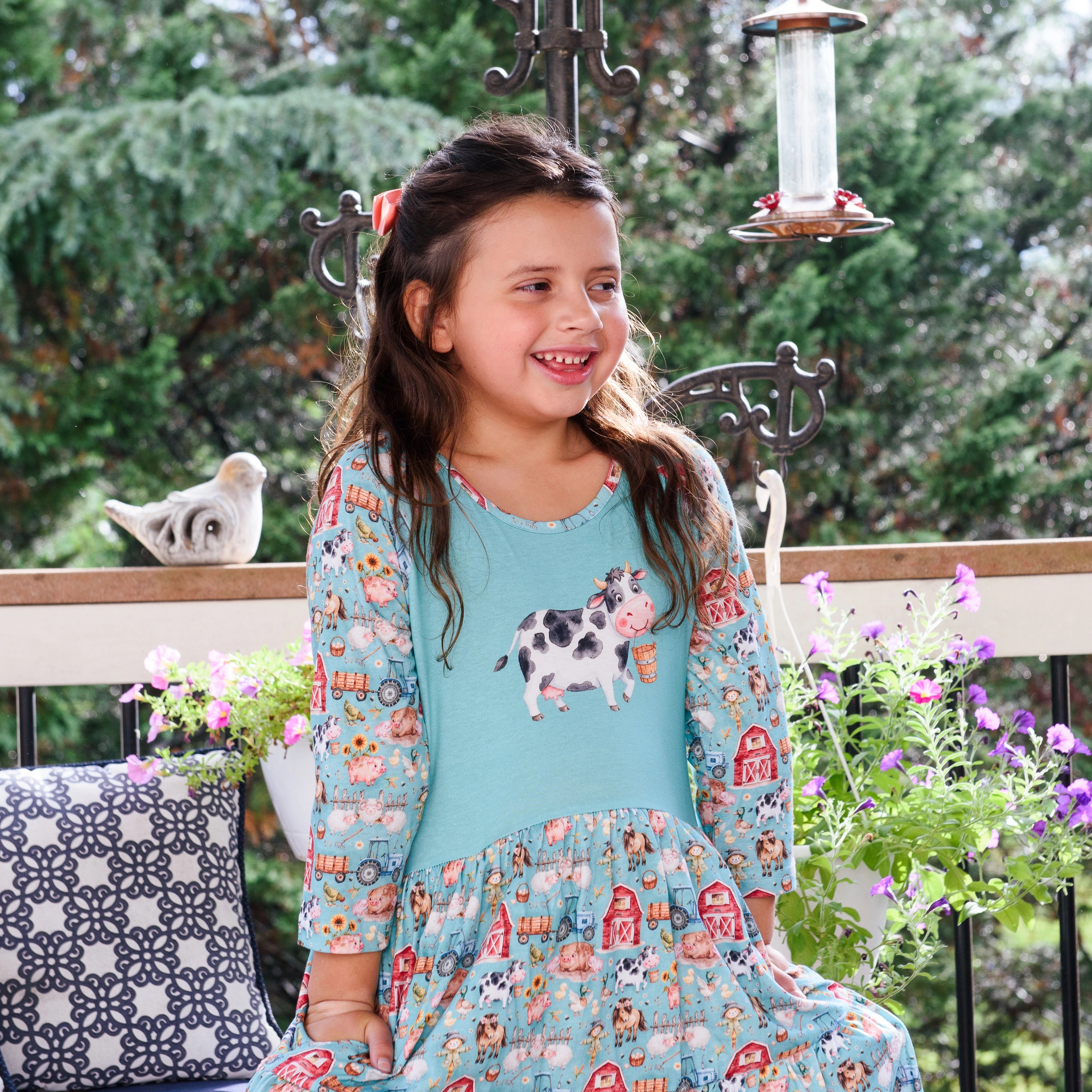 Farm Animals Kids Dress with Pockets