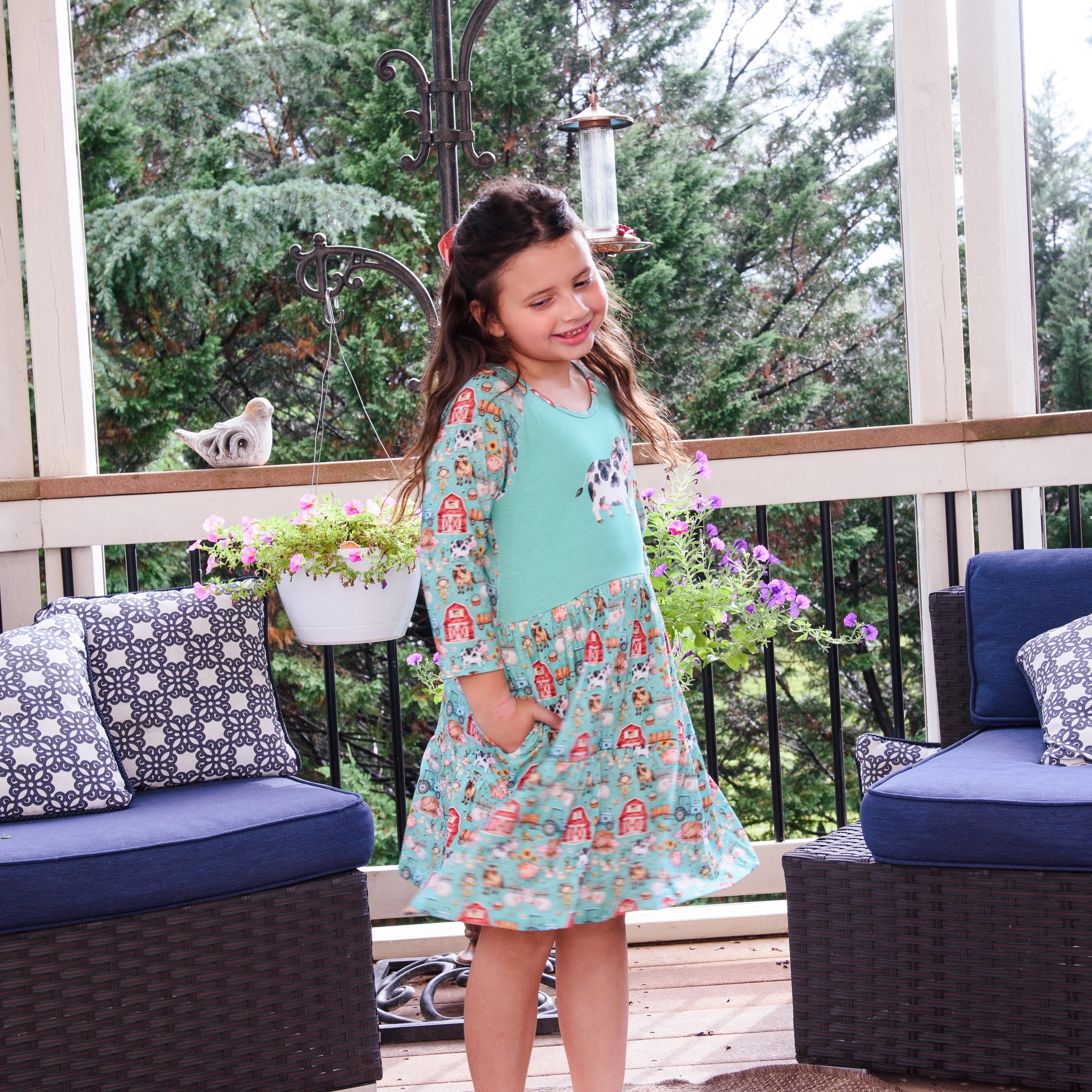 Farm Animals Kids Dress with Pockets