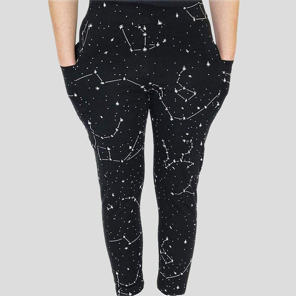 Constellations Glow-in-the-Dark Adults Cotton Leggings with Pockets