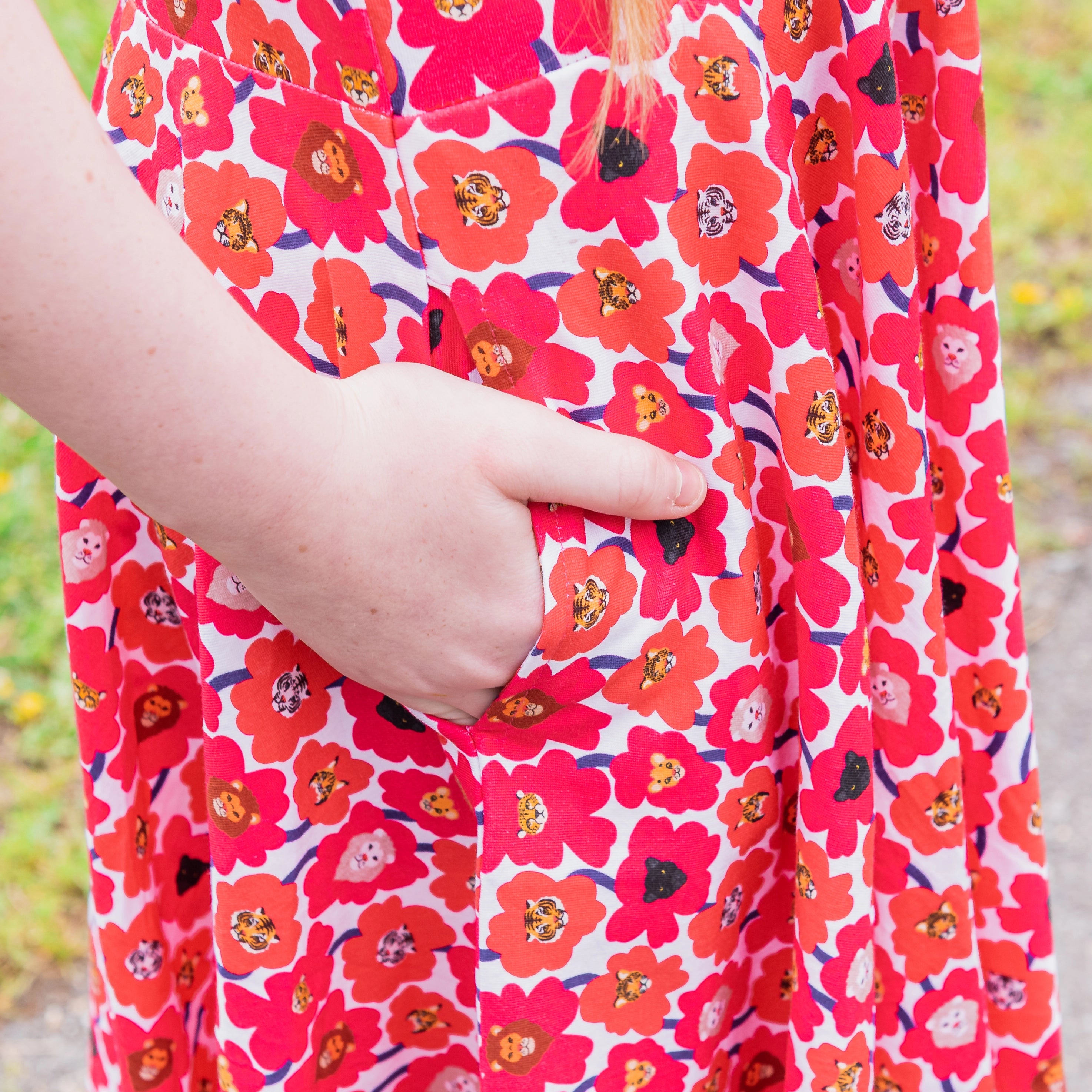 Floral Cat Family Kids Twirl Dress with Pockets