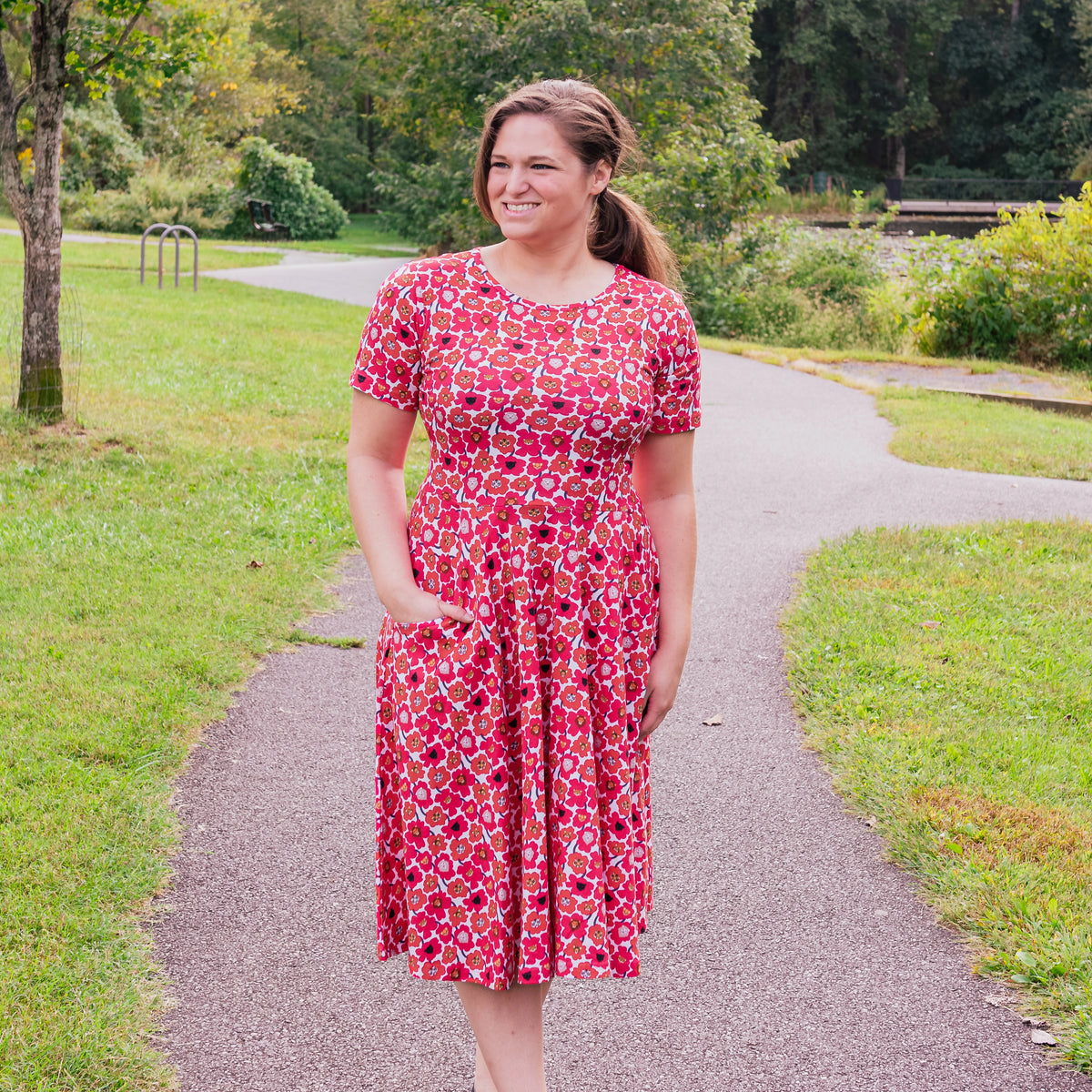 Floral Cat Family Twirl Dress with Pockets