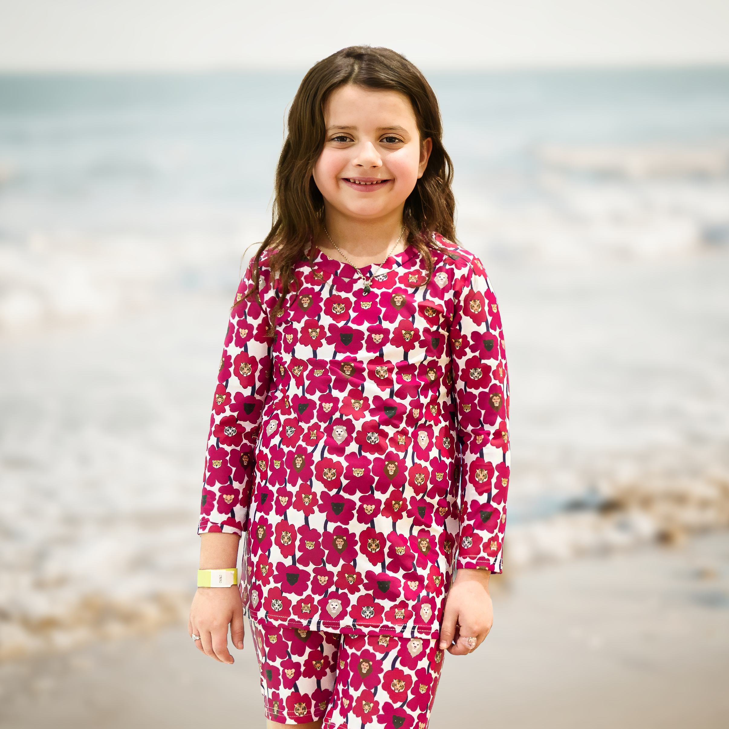 Floral Cat Family Kids Rash Guard