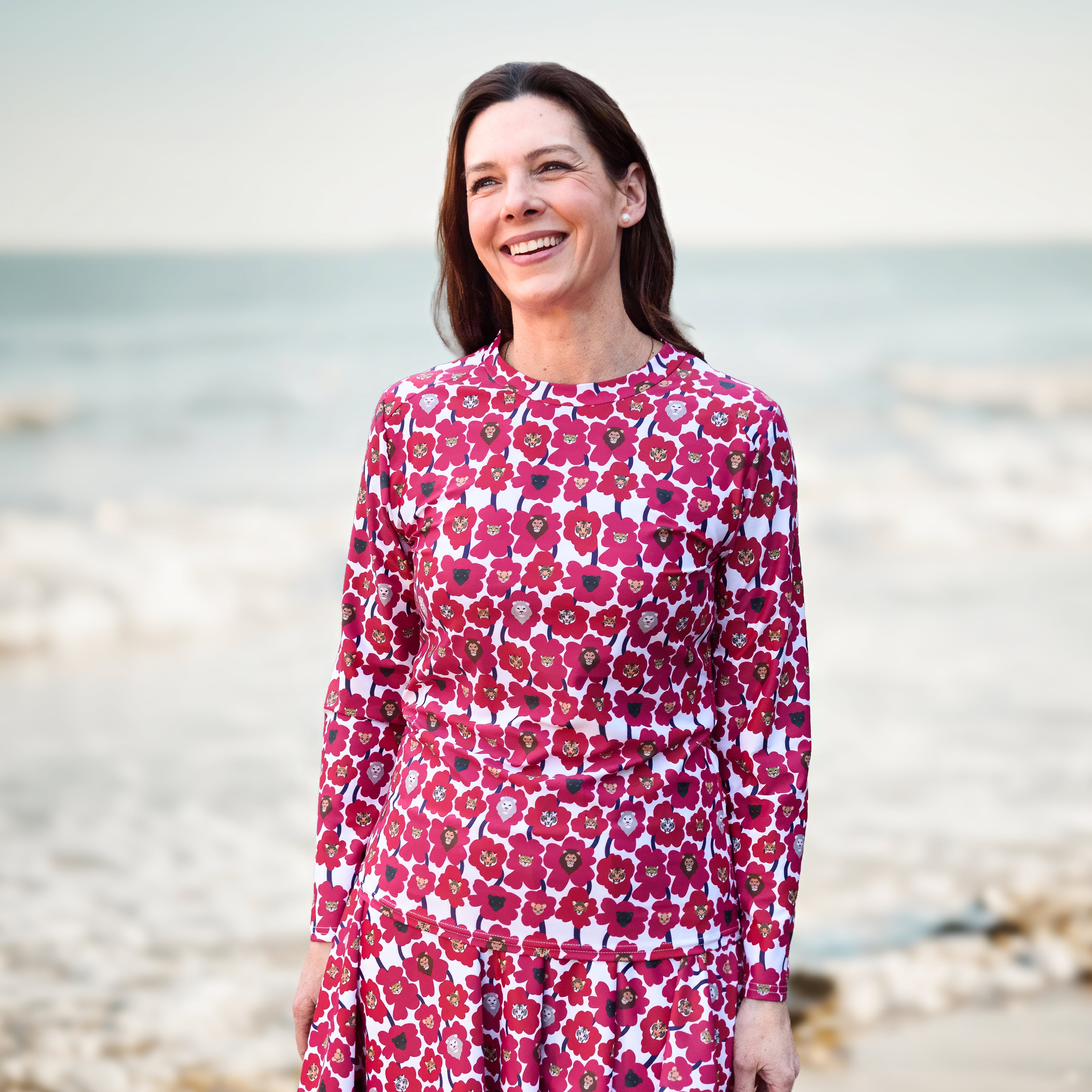 Floral Cat Family Adult Rash Guard