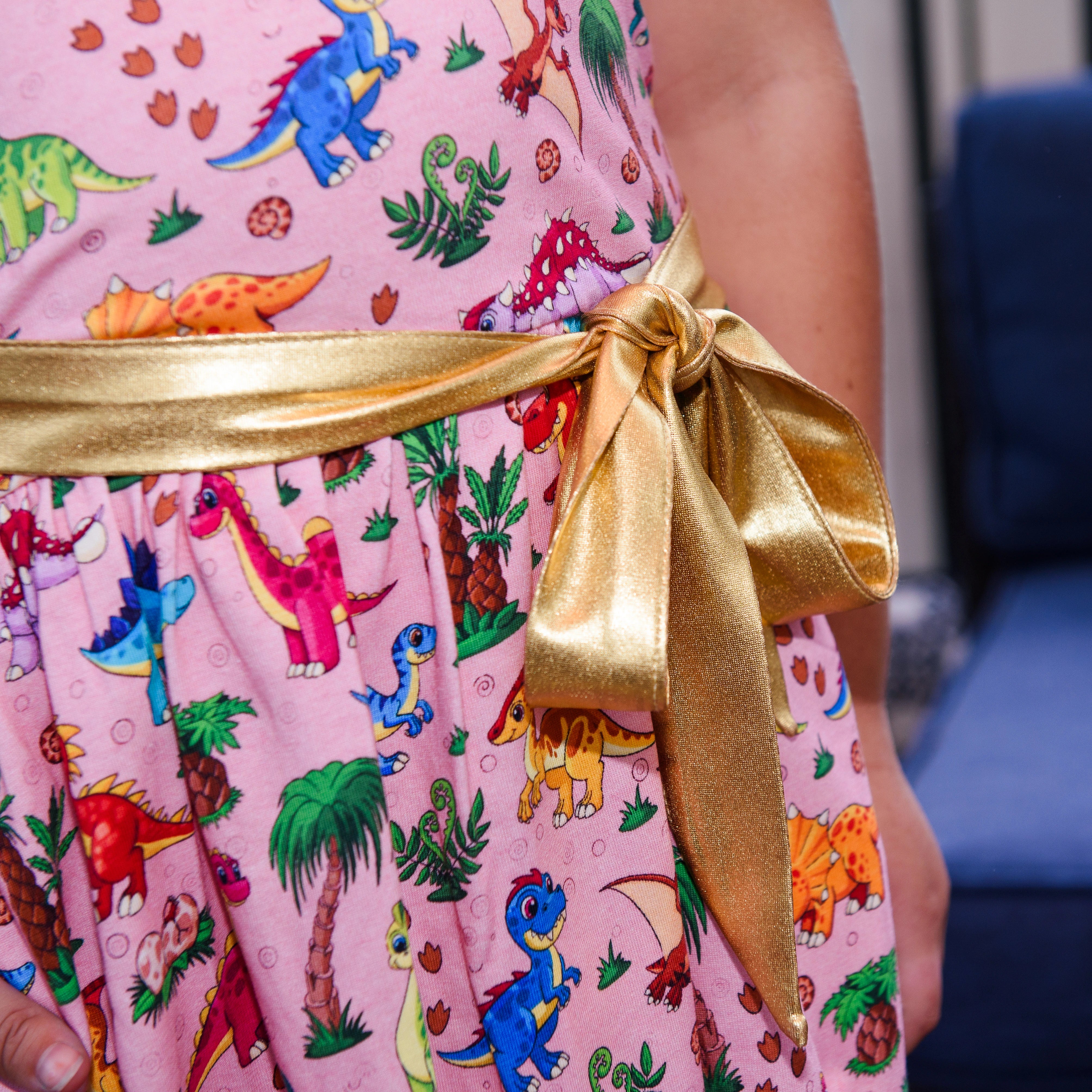 Floral Dinosaurs Kids Dress with Pockets