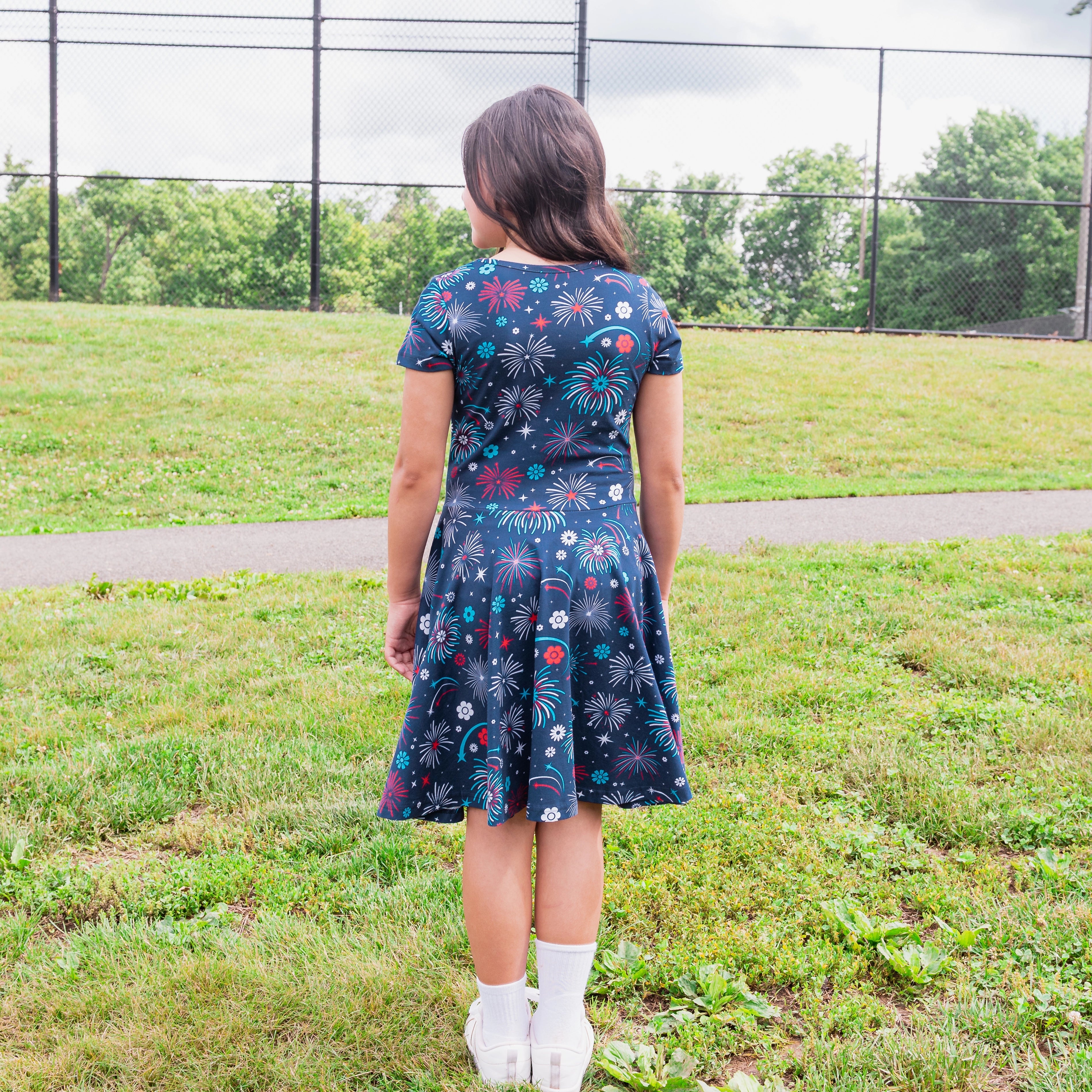Floral Fireworks Kids Twirl Dress with Pockets