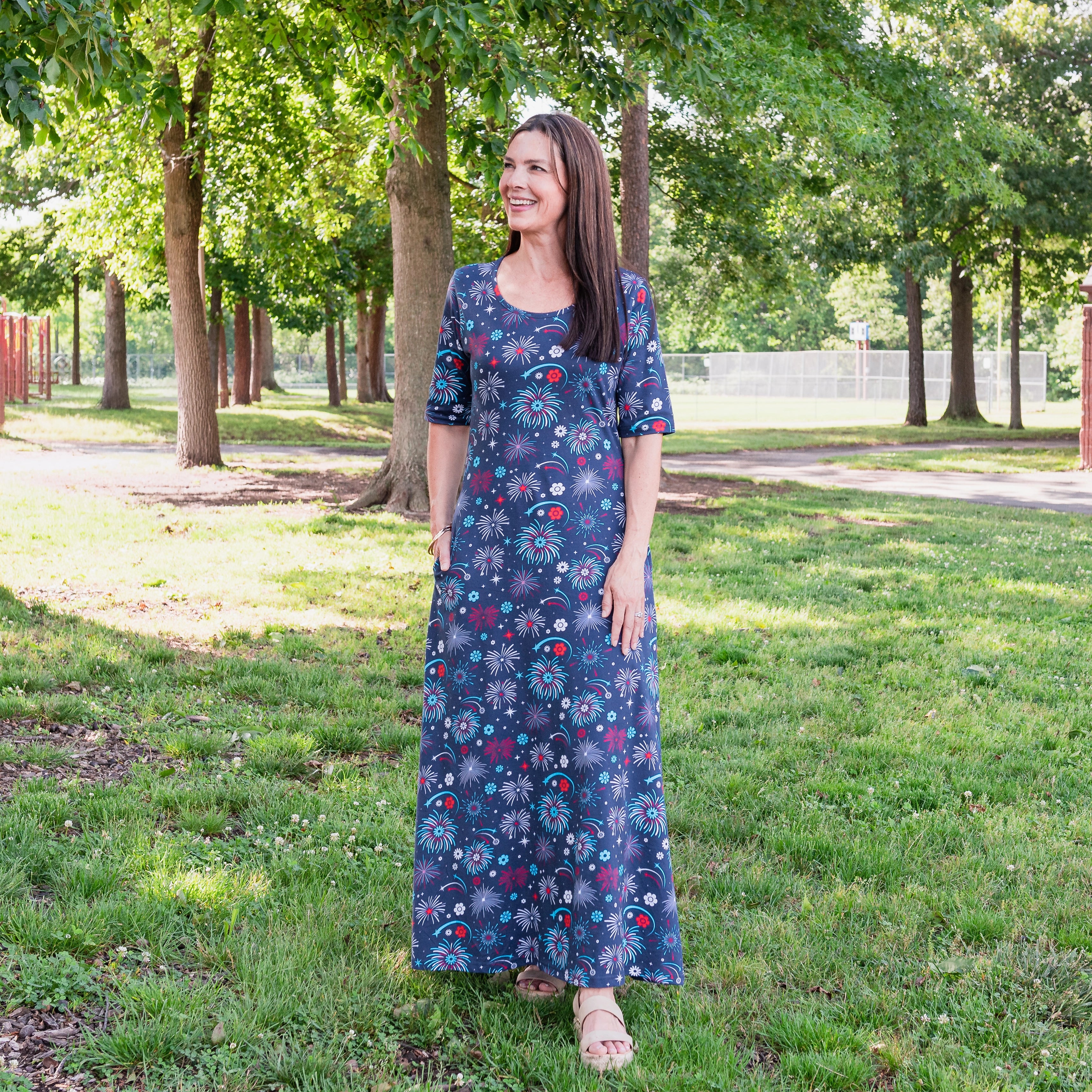 Floral Fireworks Maxi Dress with Pockets
