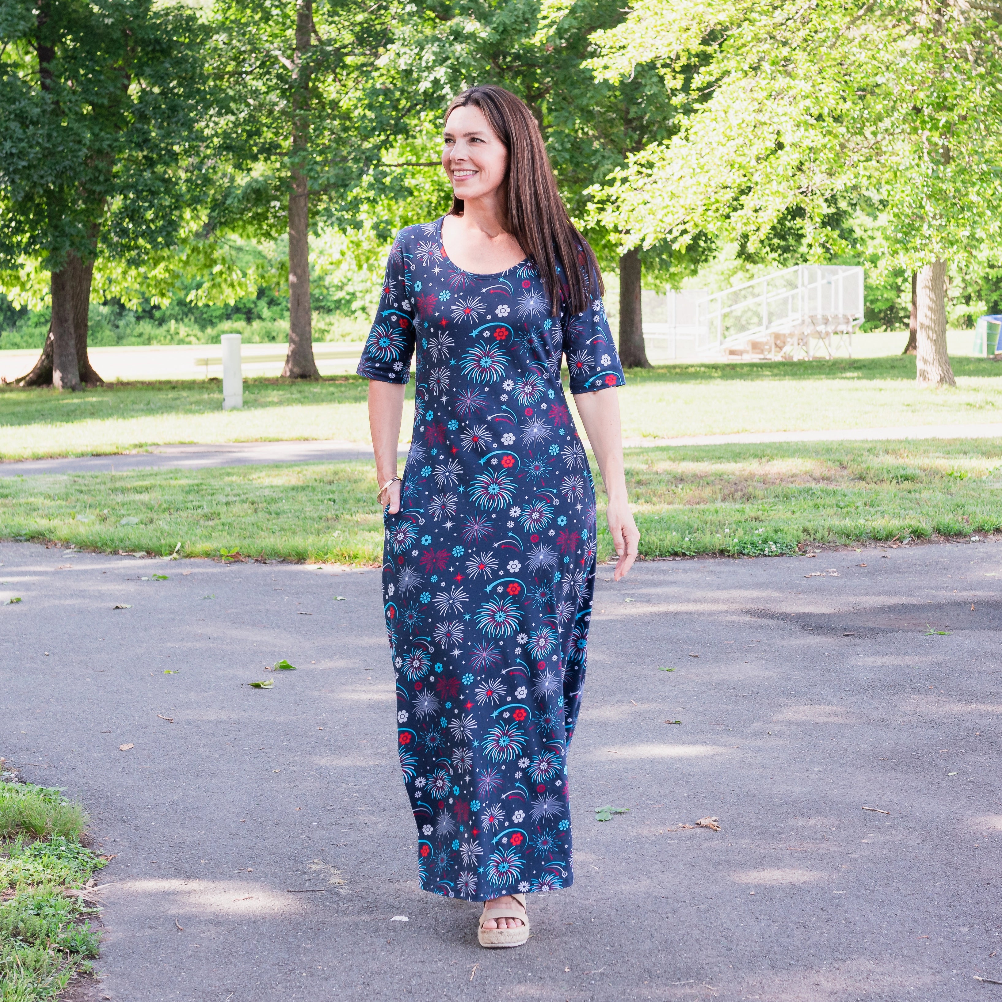 Floral Fireworks Maxi Dress with Pockets