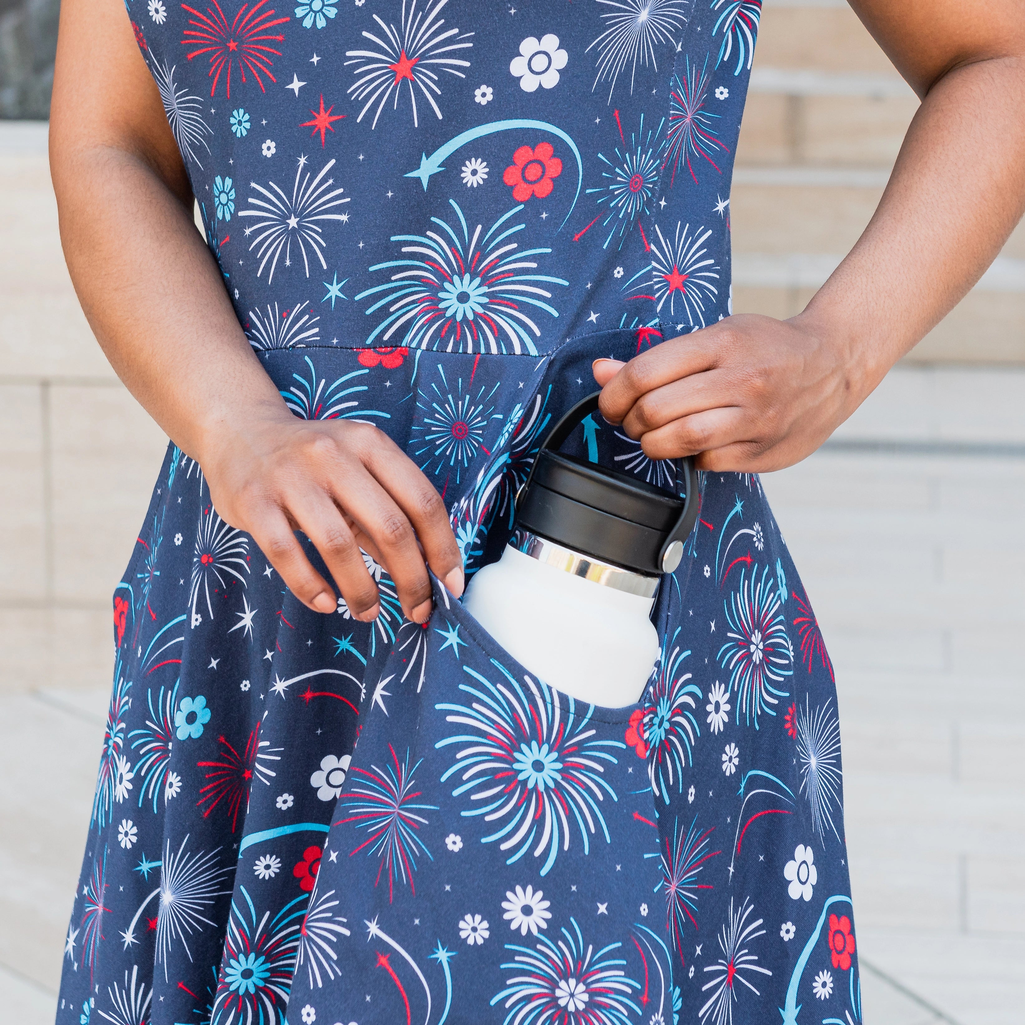Floral Fireworks Sleeveless Twirl Dress with Pockets