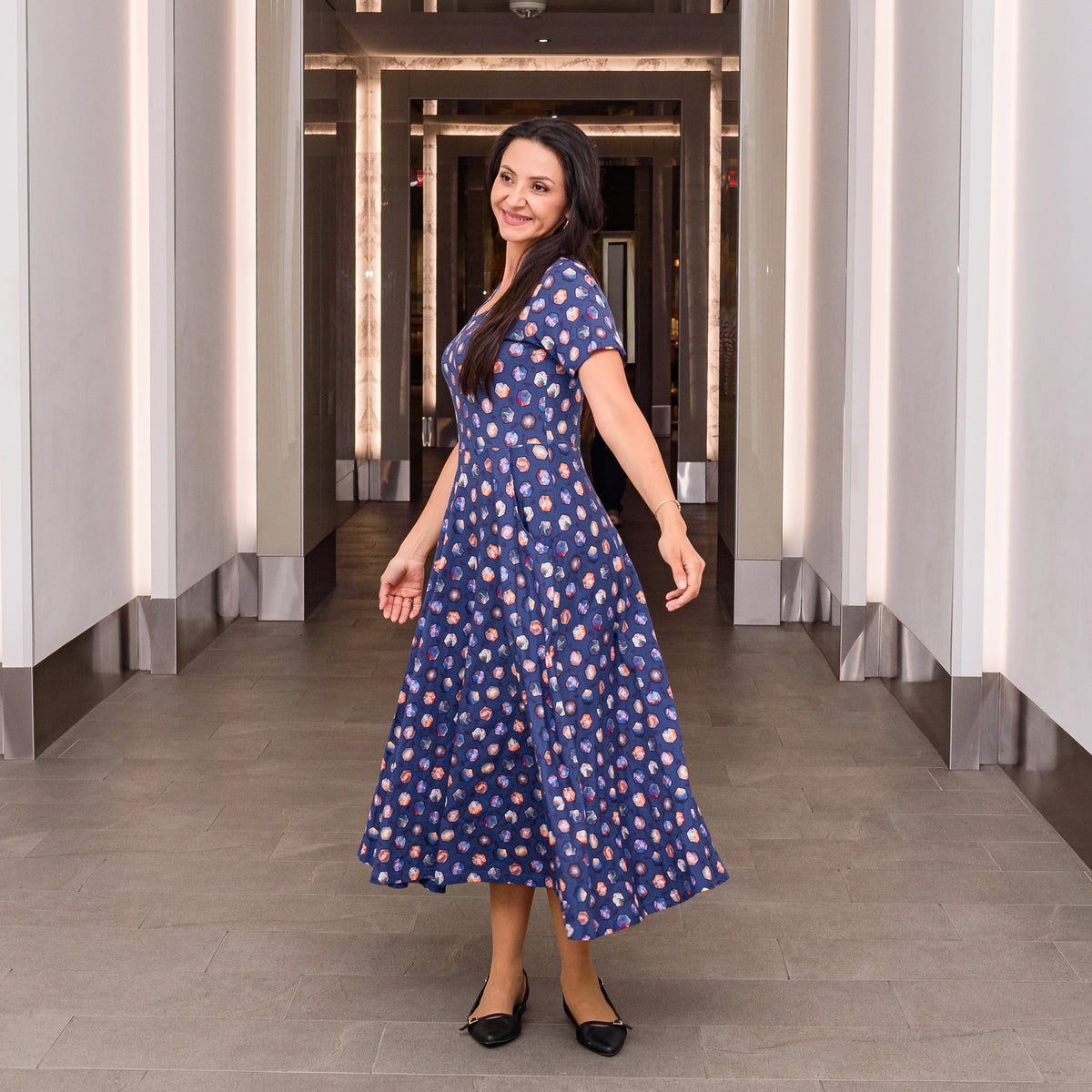 Galaxies Midi Twirl Dress with Pockets