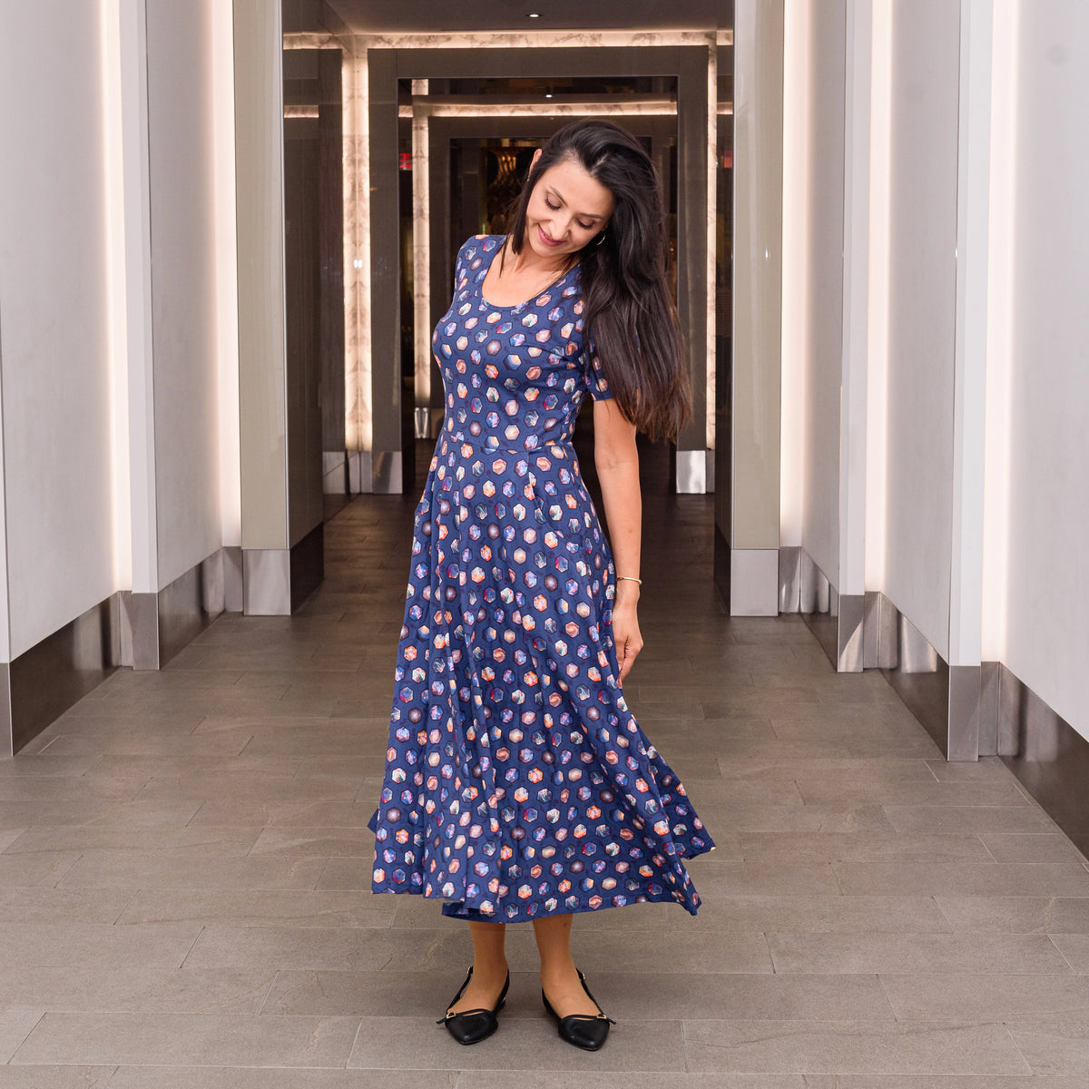Galaxies Midi Twirl Dress with Pockets