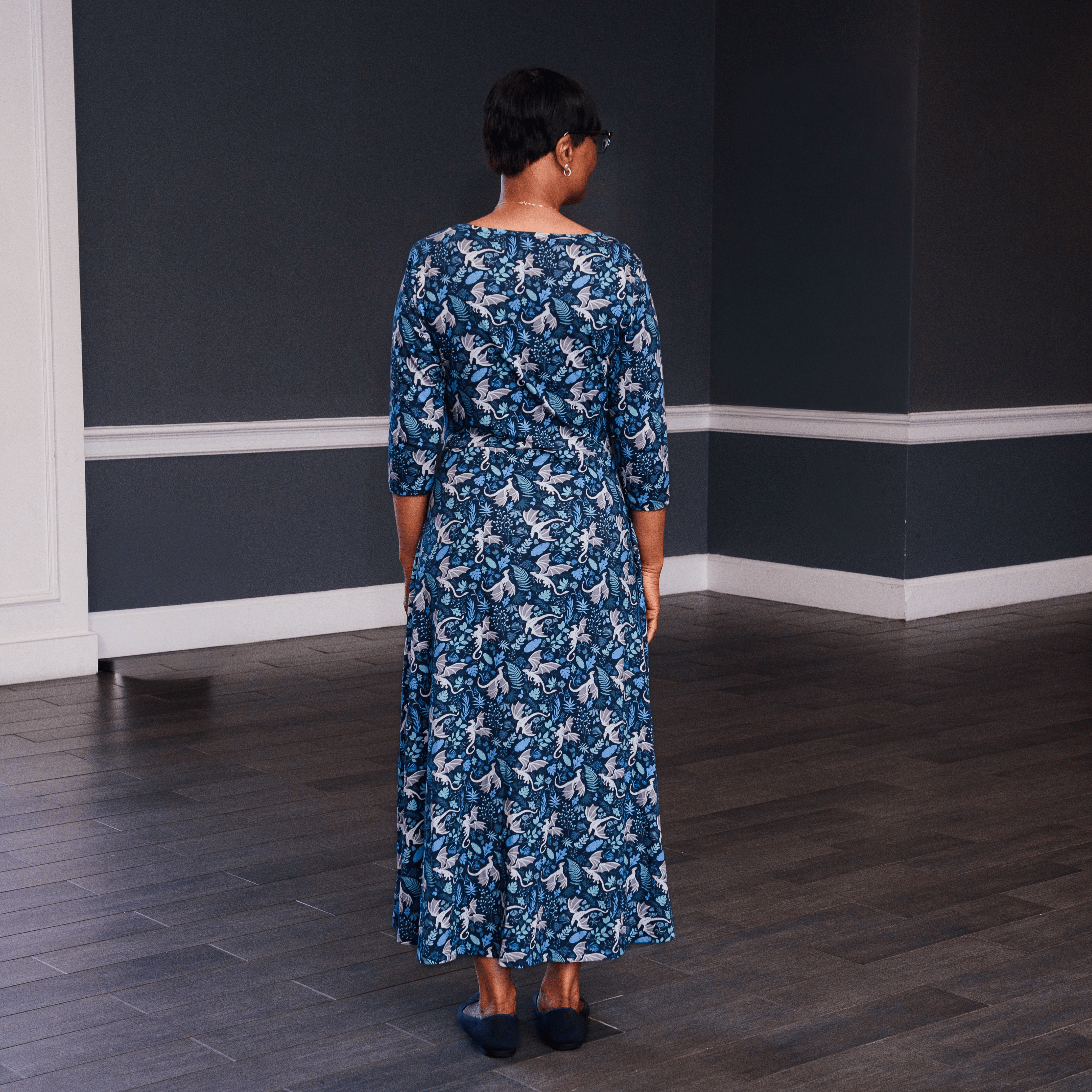 Garden of Dragons Midi Fit & Flare Dress with Pockets