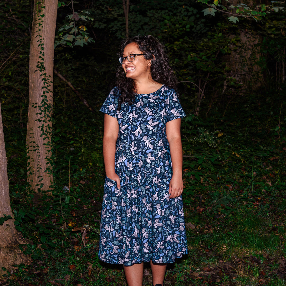 Garden of Dragons Petite Twirl Dress with Pockets