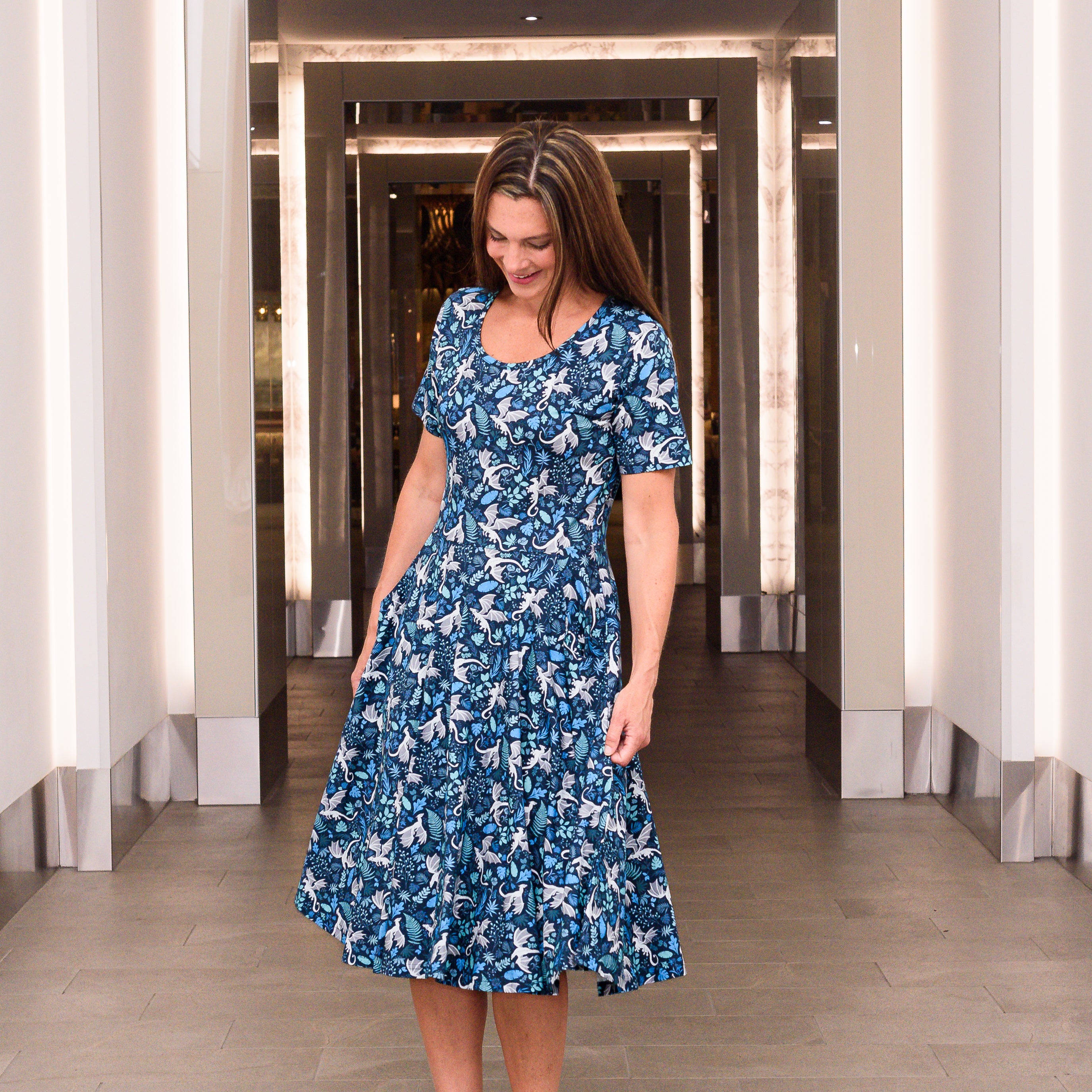 Garden of Dragons Twirl Dress with Pockets