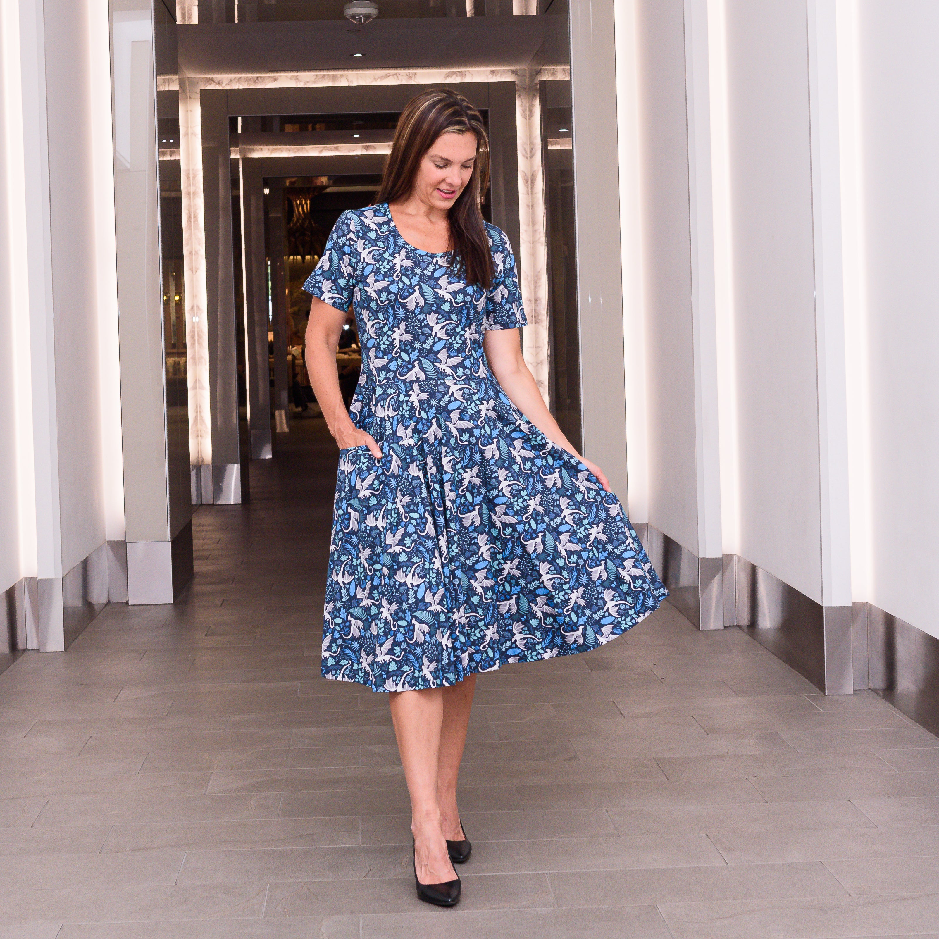 Garden of Dragons Twirl Dress with Pockets