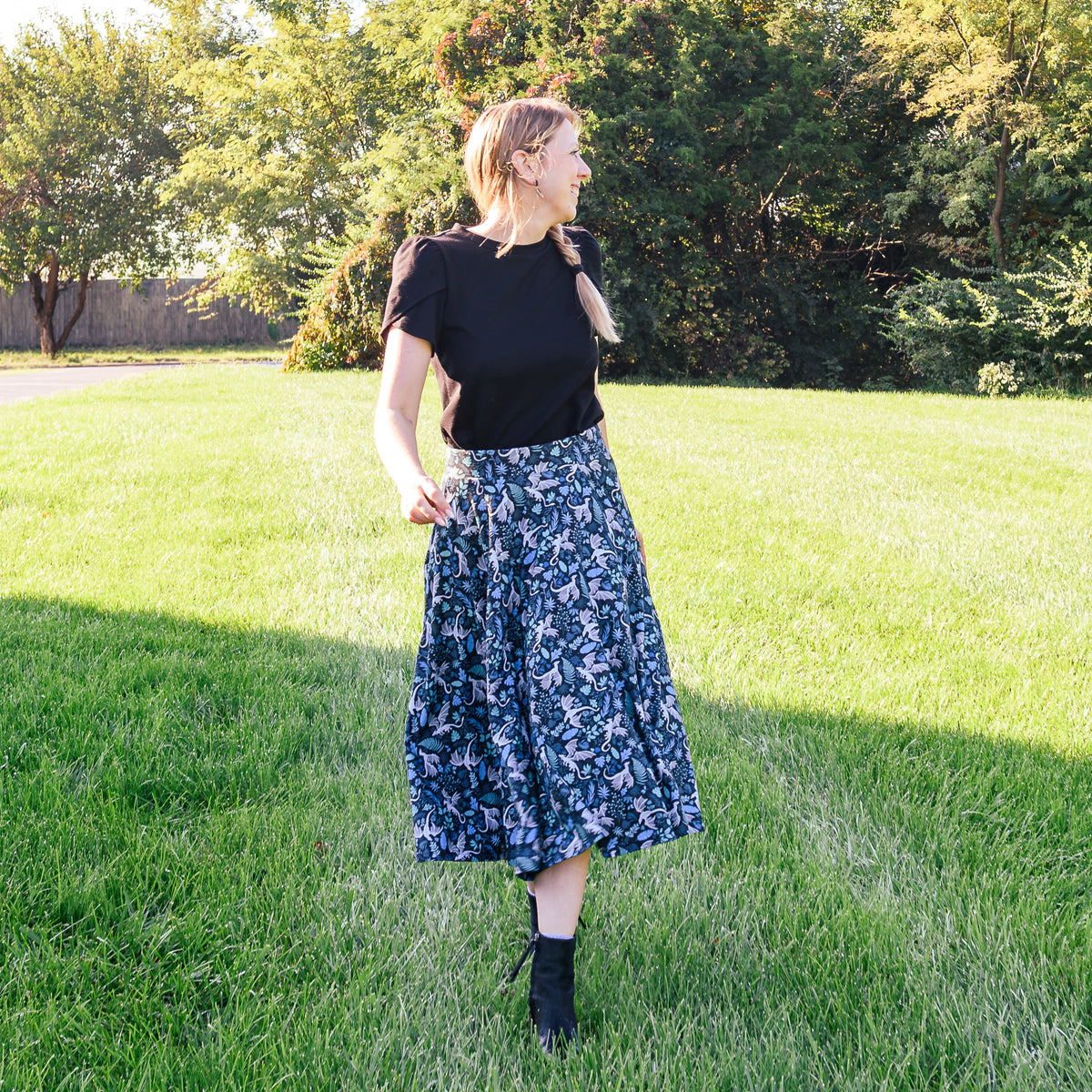 Garden of Dragons Twirl Skirt with Pockets