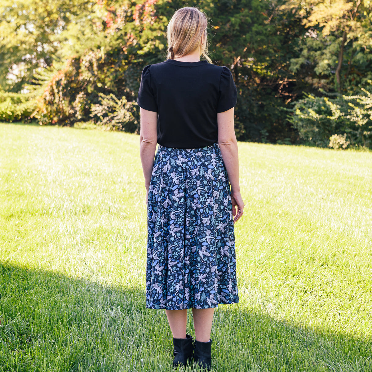 Garden of Dragons Twirl Skirt with Pockets