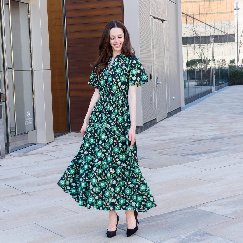 Green Floral Embroidery Woven Dress Svaha USA