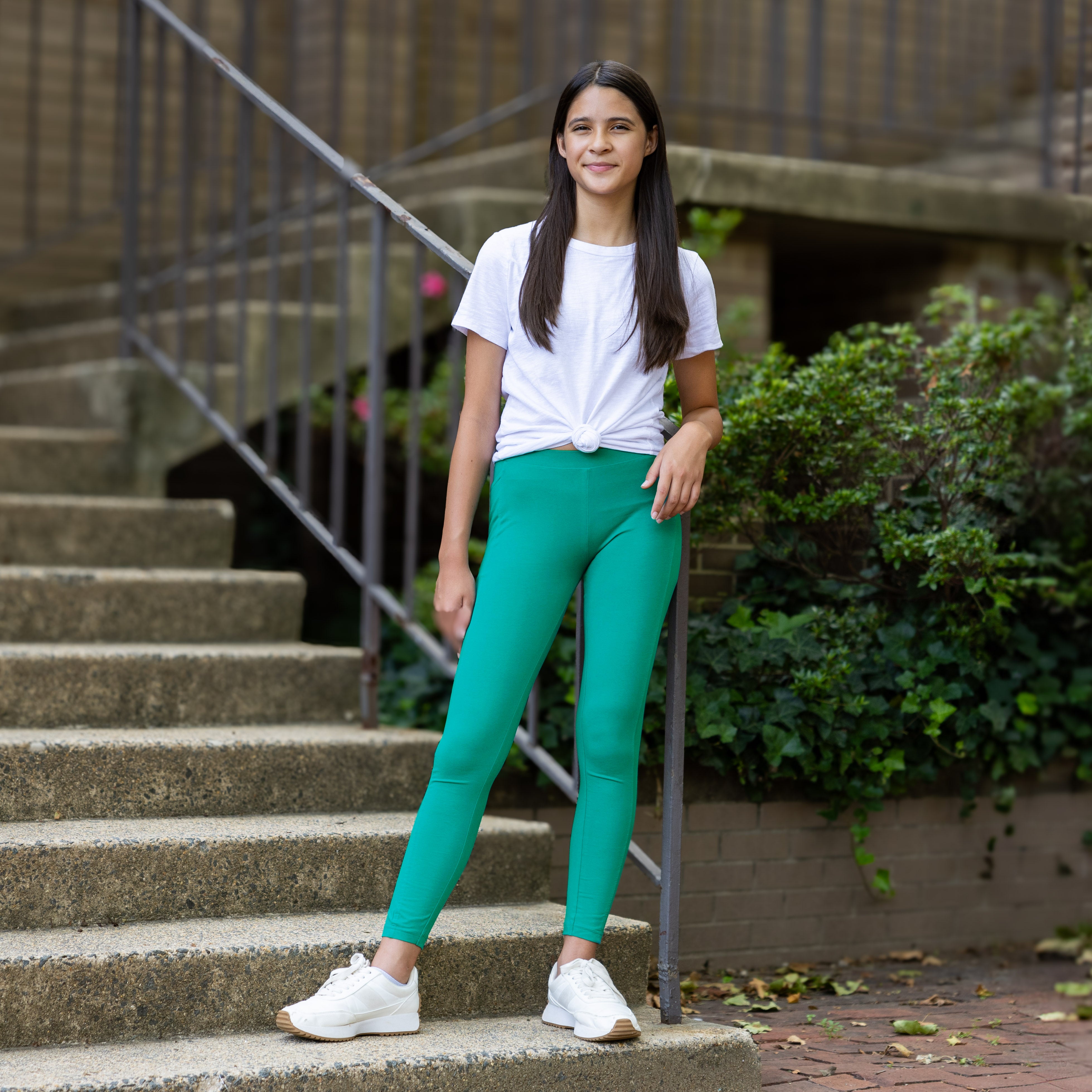 Green Kids Leggings with Pockets