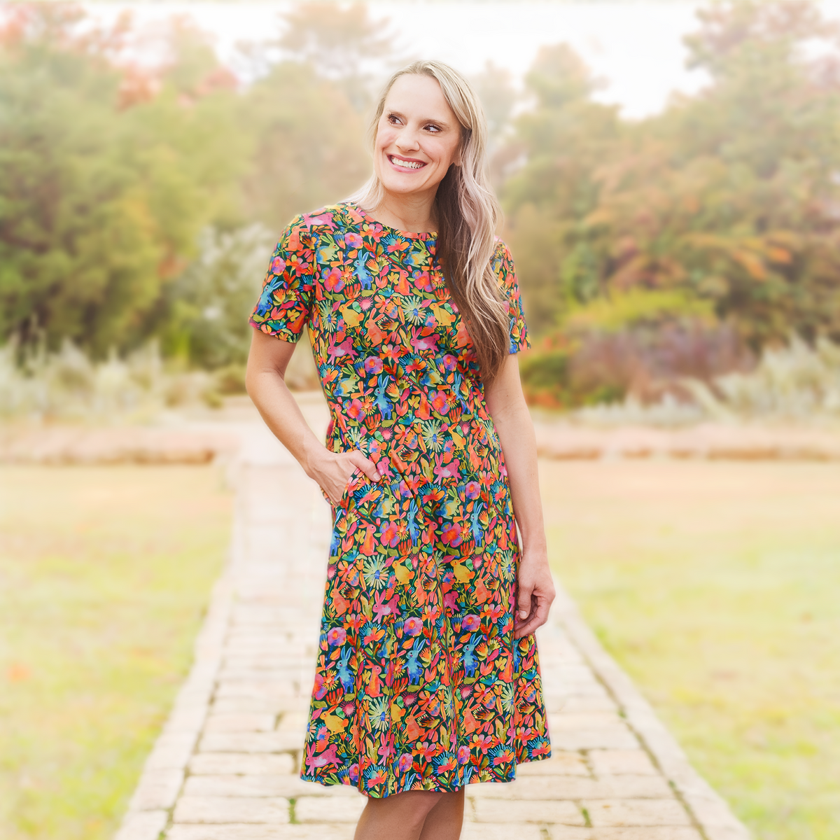 chinese dress ladies Shop Blue Floral Midi Belted Dress - Spring Casual A-Line main image 0