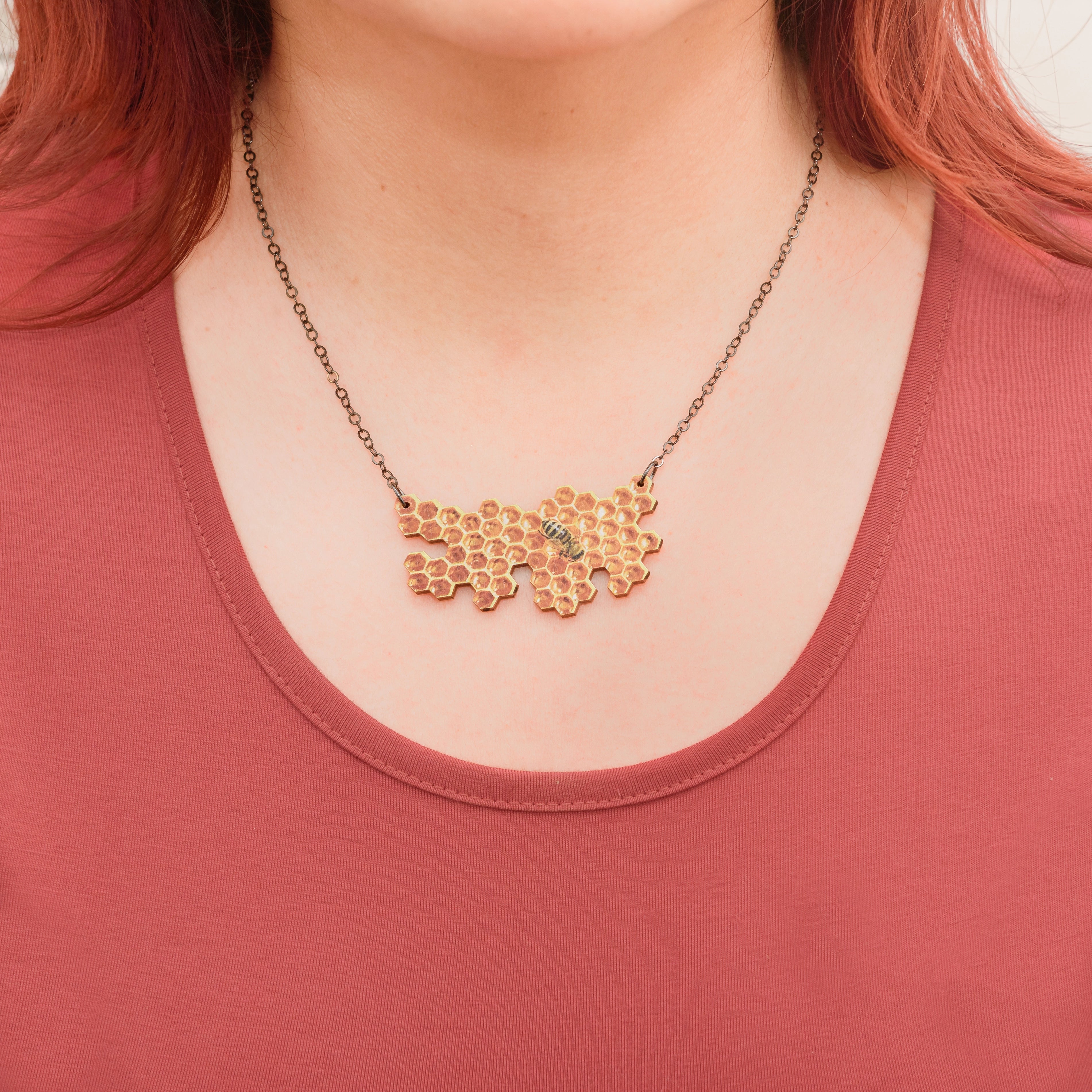 Honeycomb Wooden Necklace