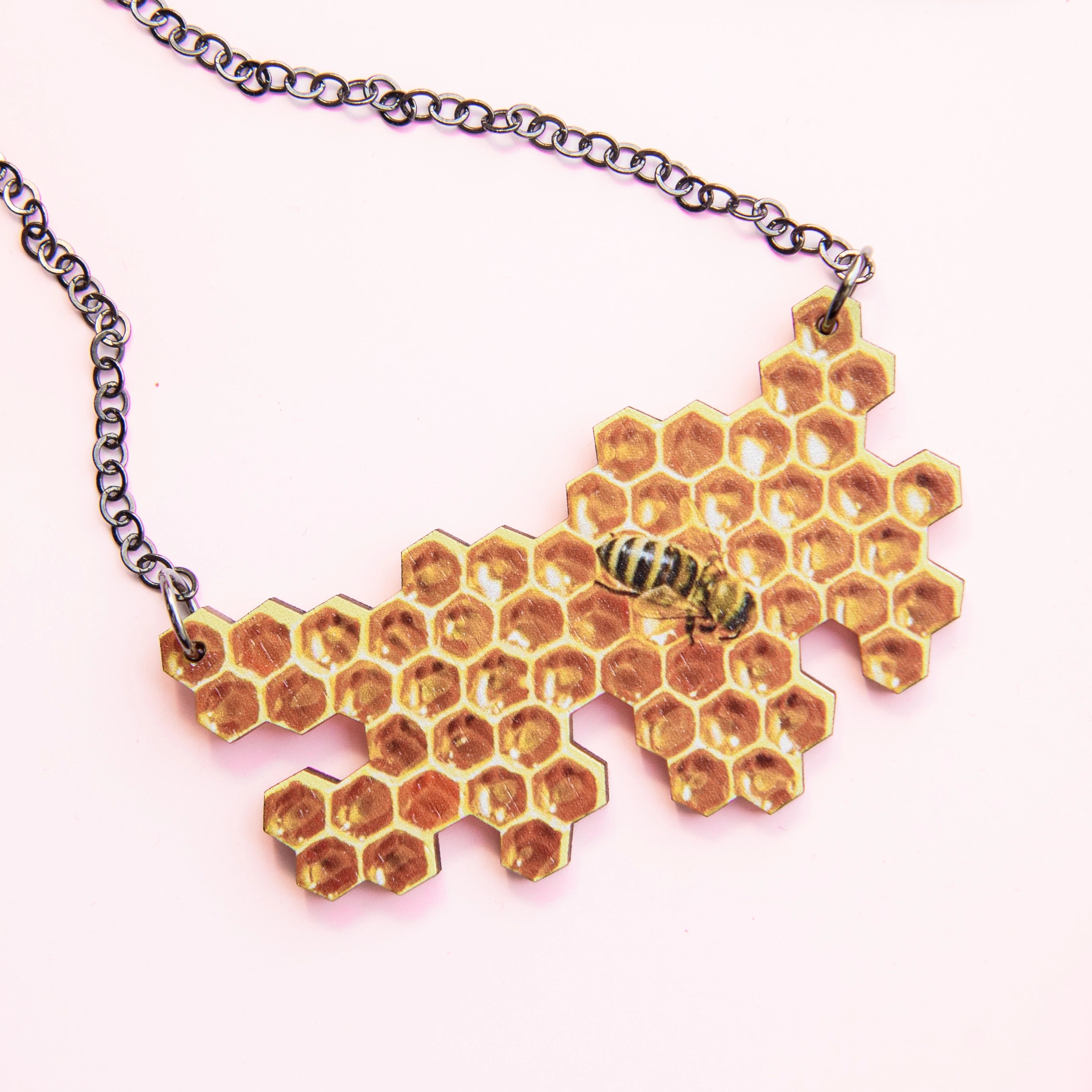 Honeycomb Wooden Necklace