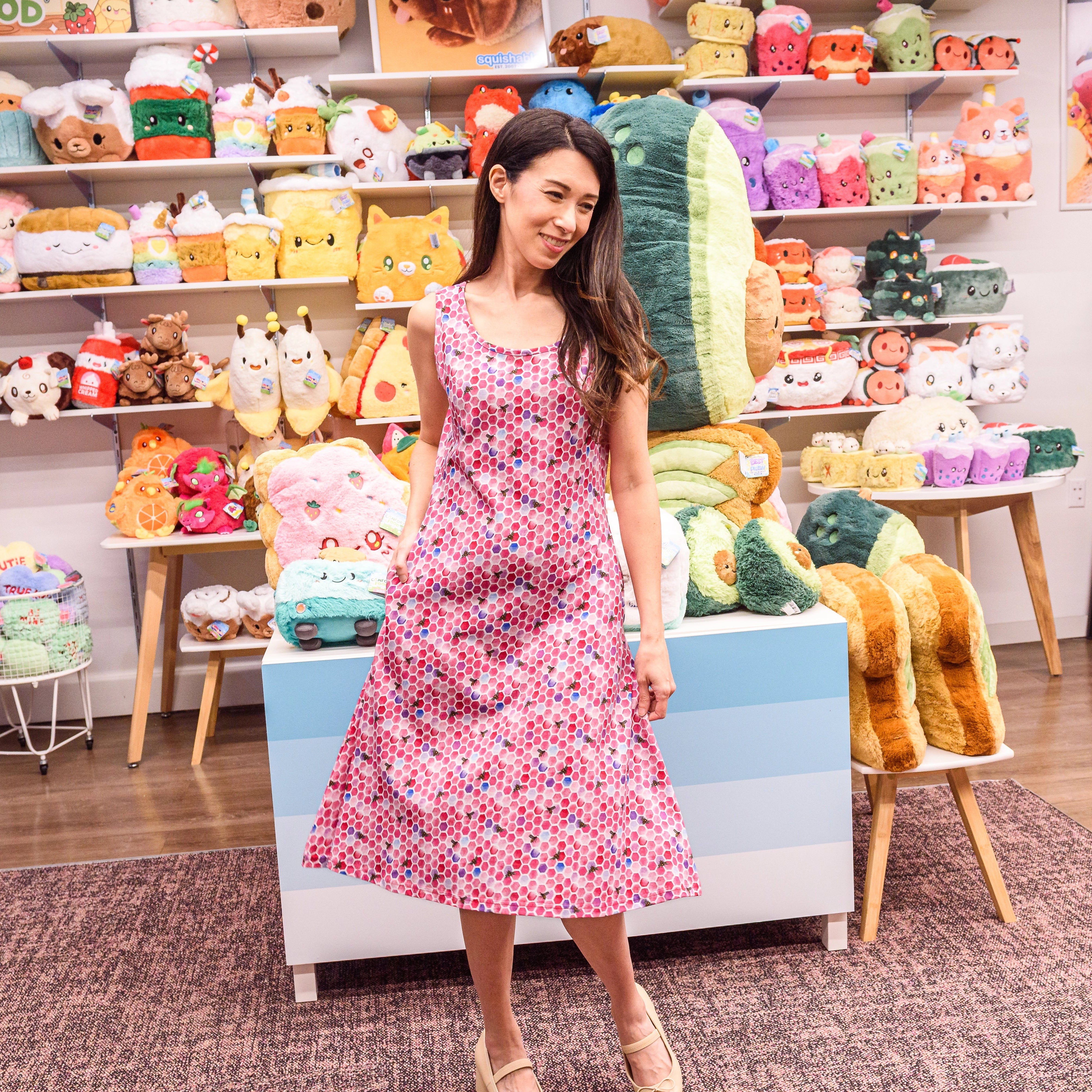 Rosy Honeycomb A-Line Dress with Pockets