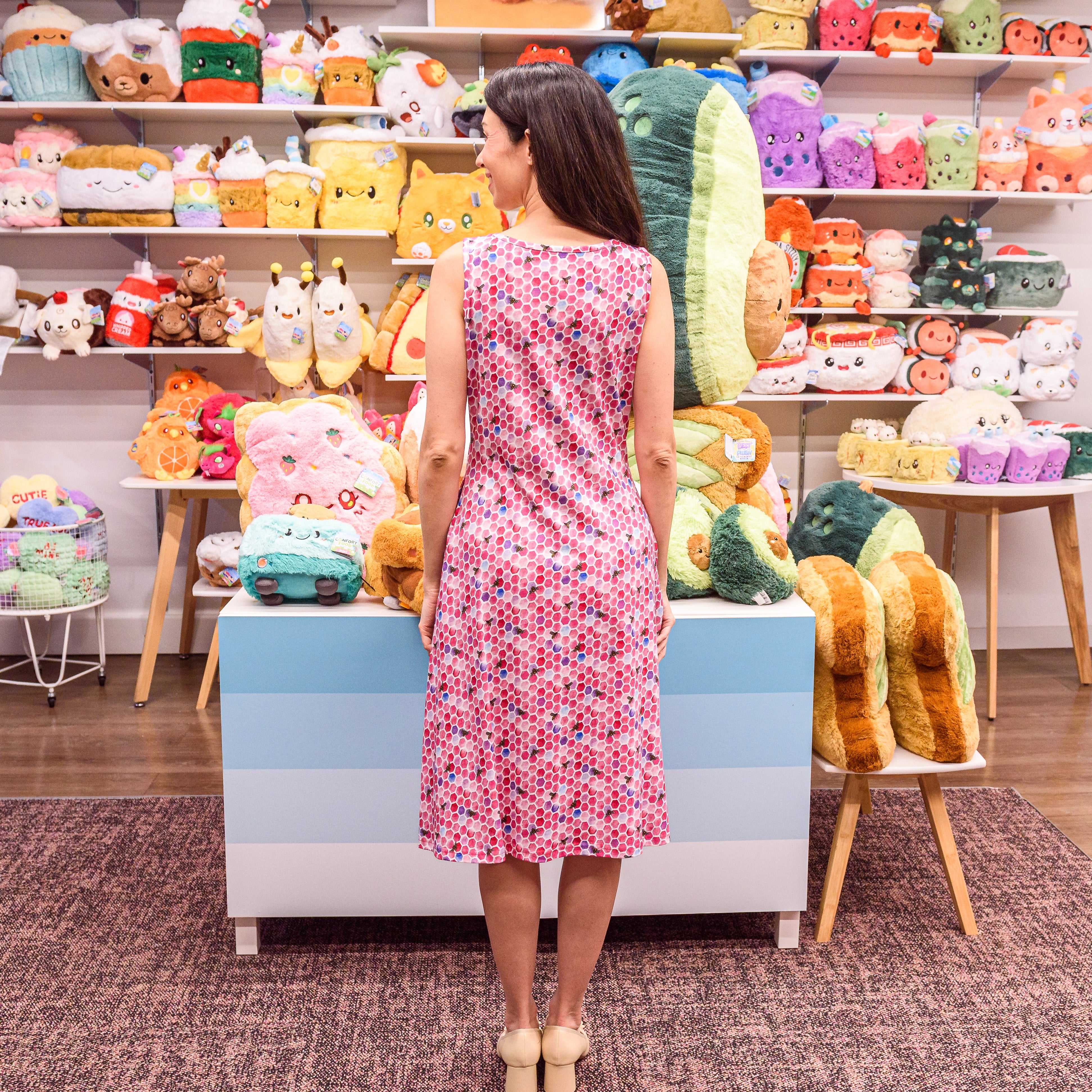 Rosy Honeycomb A-Line Dress with Pockets