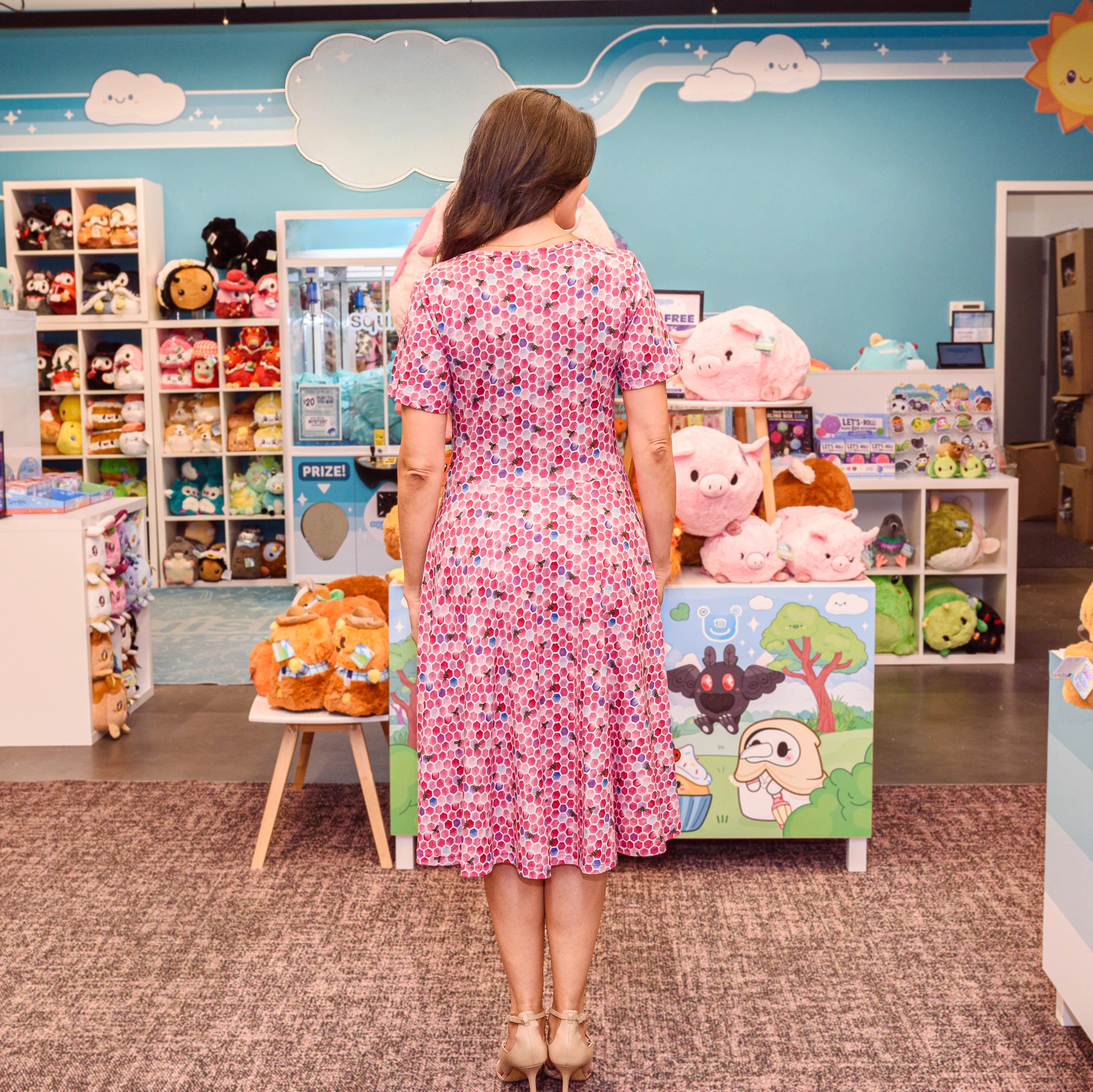 Rosy Honeycomb Twirl Dress with Pockets