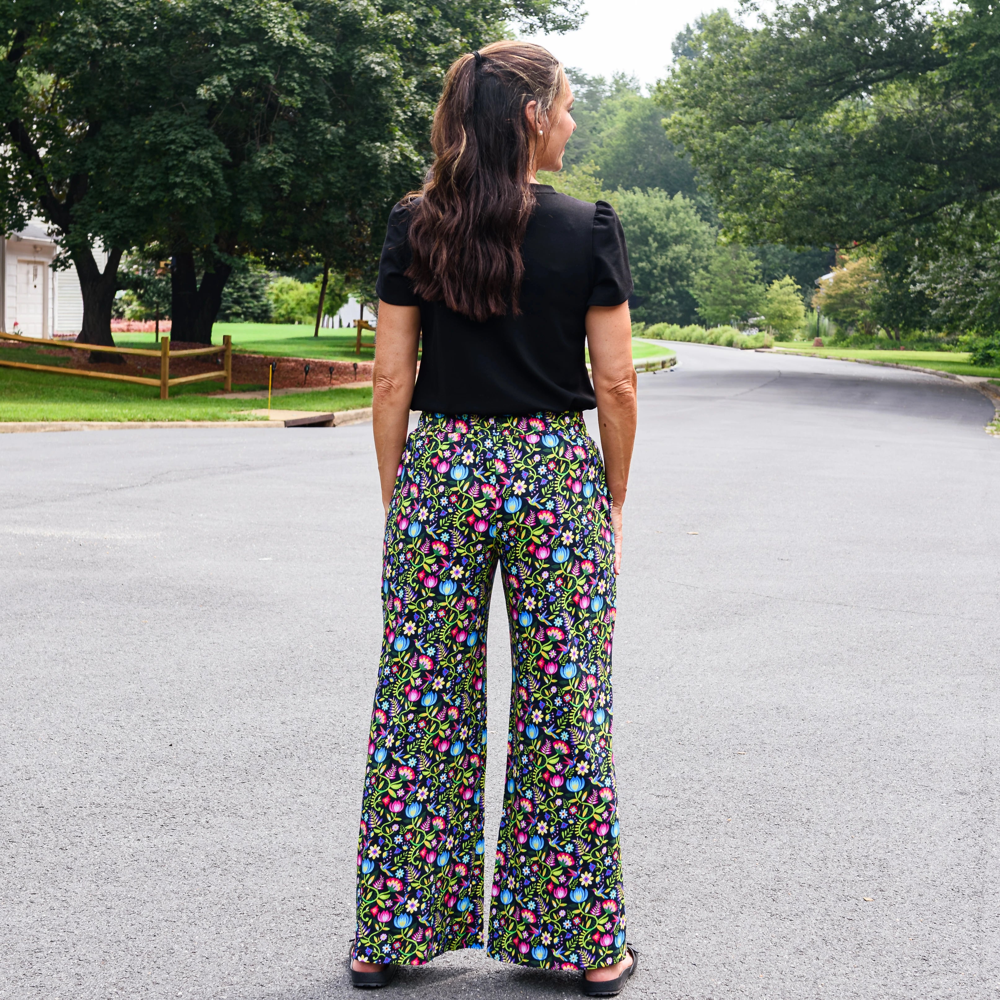 Hummingbird Paradise Palazzo Pants with Pockets