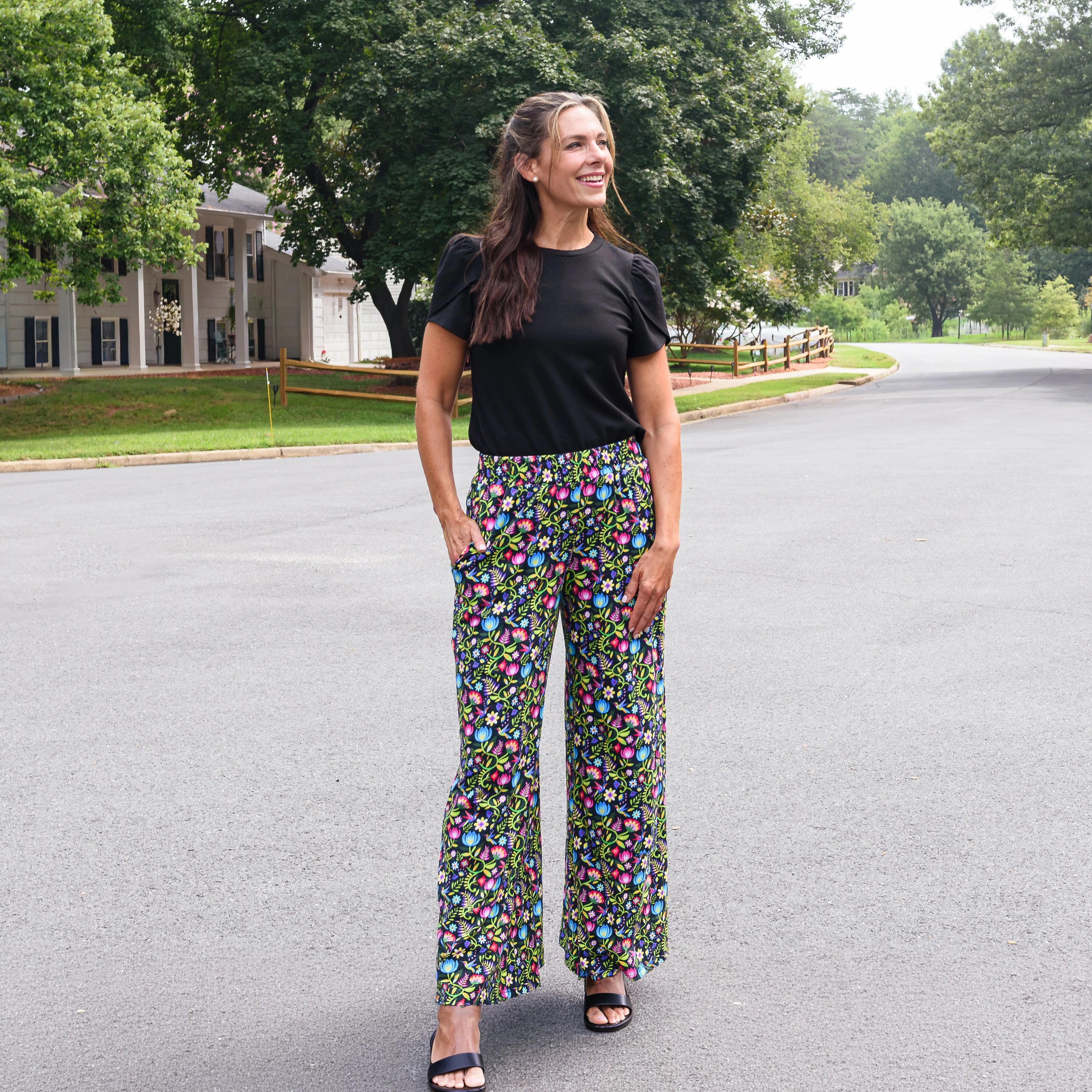 Hummingbird Paradise Palazzo Pants with Pockets