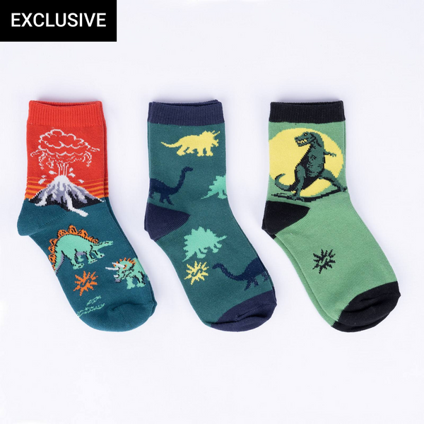 Dinosaur Days Glow-in-the-dark Junior Crew Socks (Pack of 3)