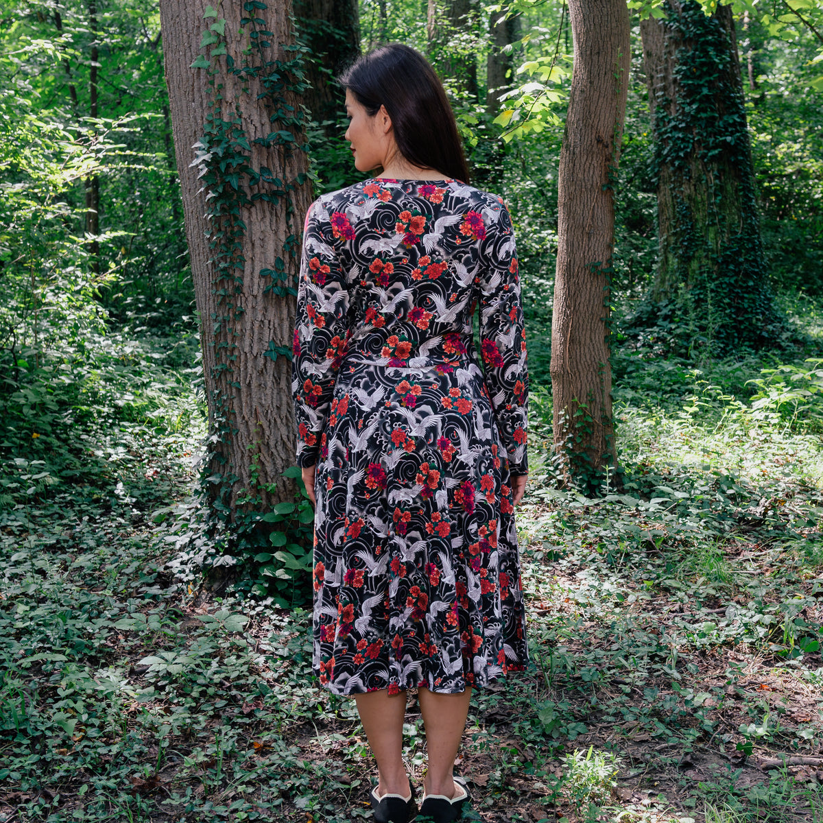 Imperial Crane Garden Twirl Dress with Pockets