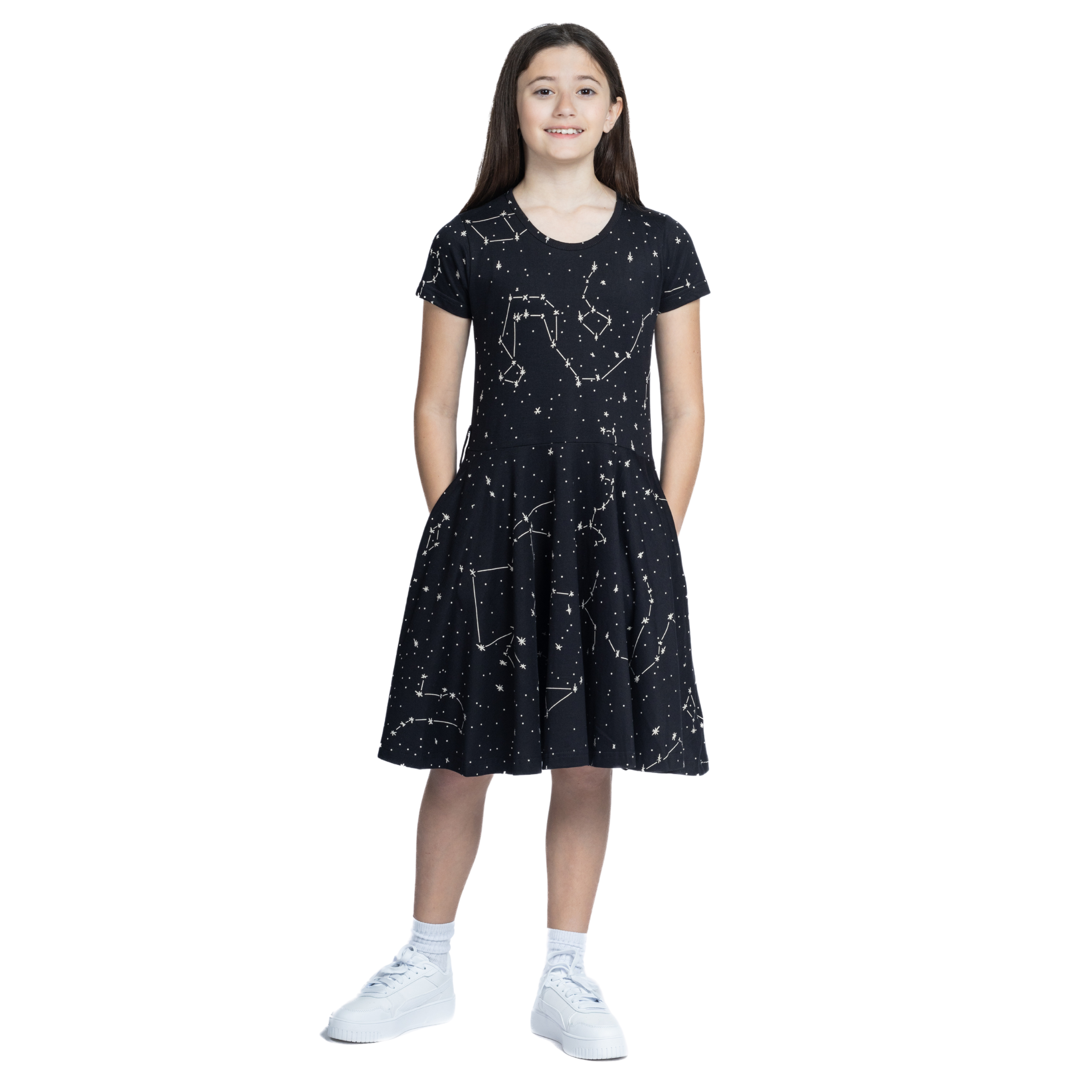 Constellations Glow-in-the-Dark Short Sleeve Kids Twirl Dress