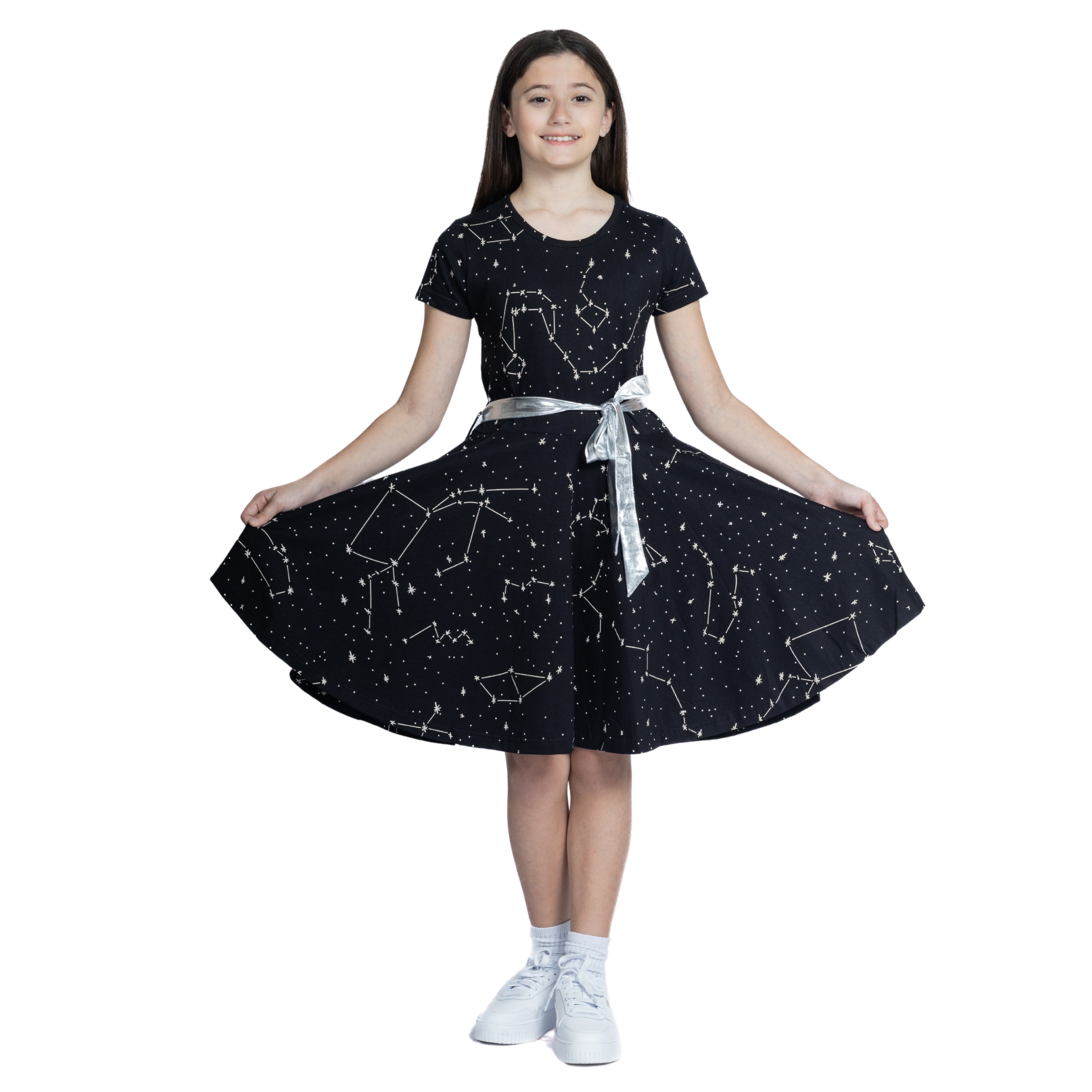 Constellations Glow-in-the-Dark Short Sleeve Kids Twirl Dress