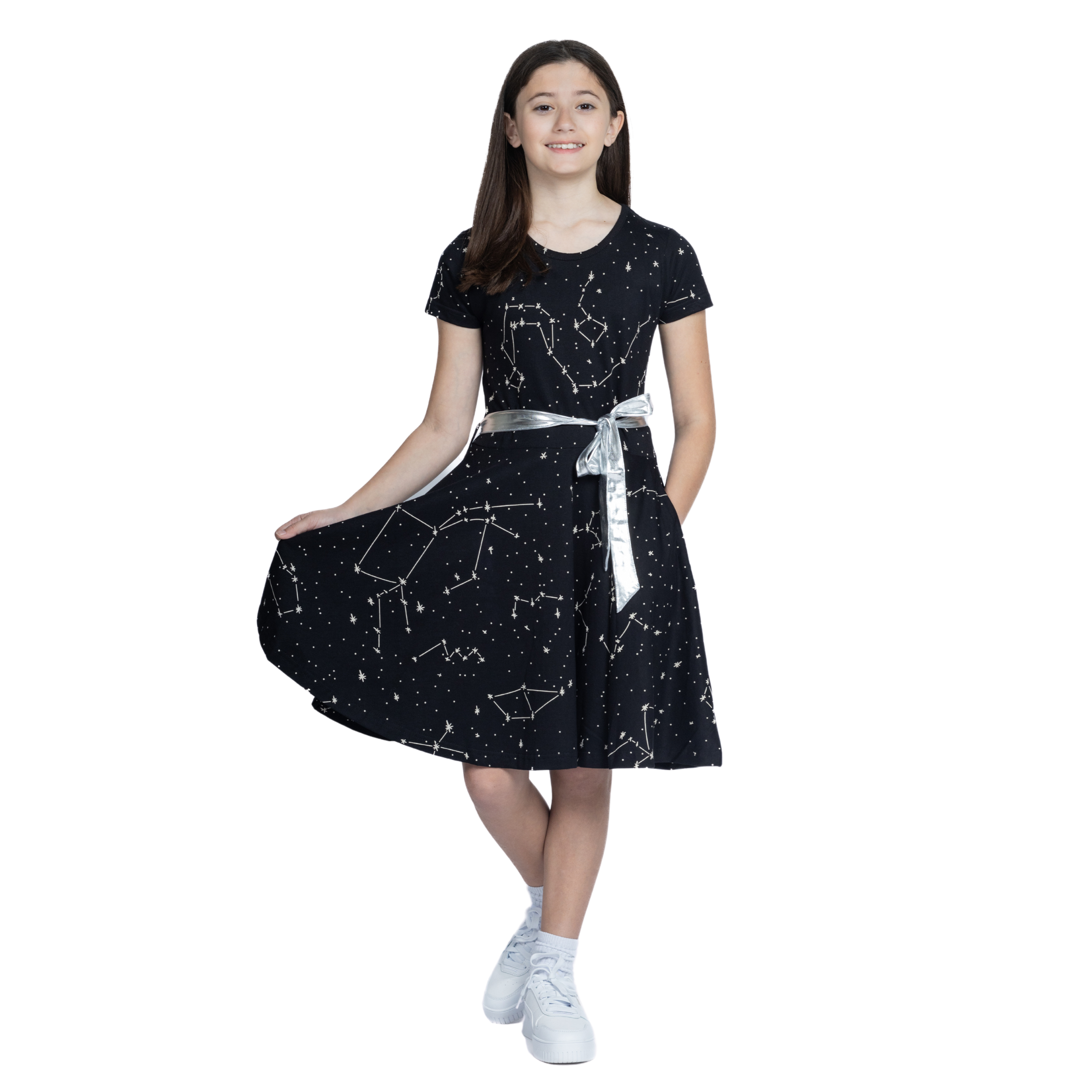 Constellations Glow-in-the-Dark Short Sleeve Kids Twirl Dress